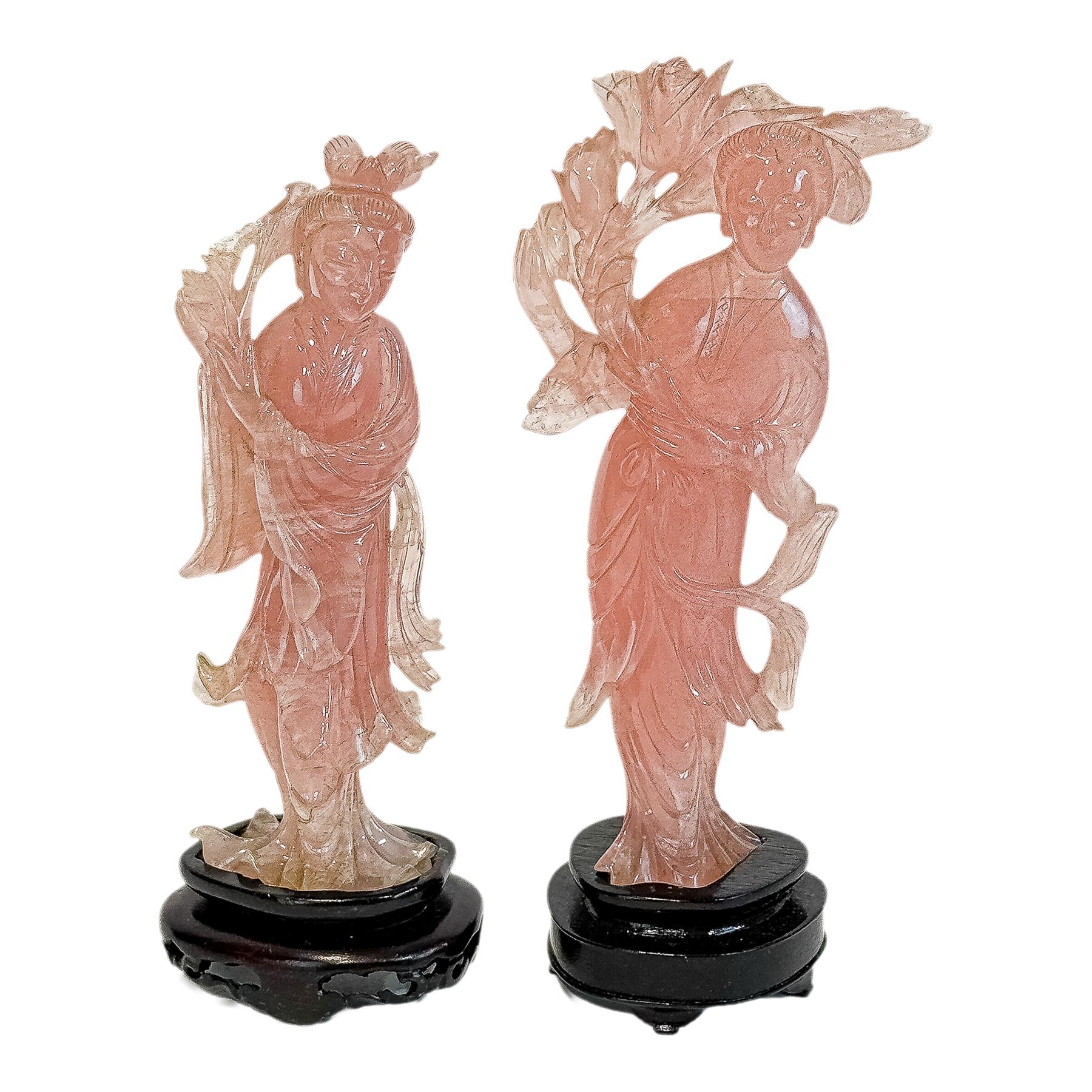 DOS GHEISHAS DE CUARZO ROSA DE MEDIADOS DE S. XX