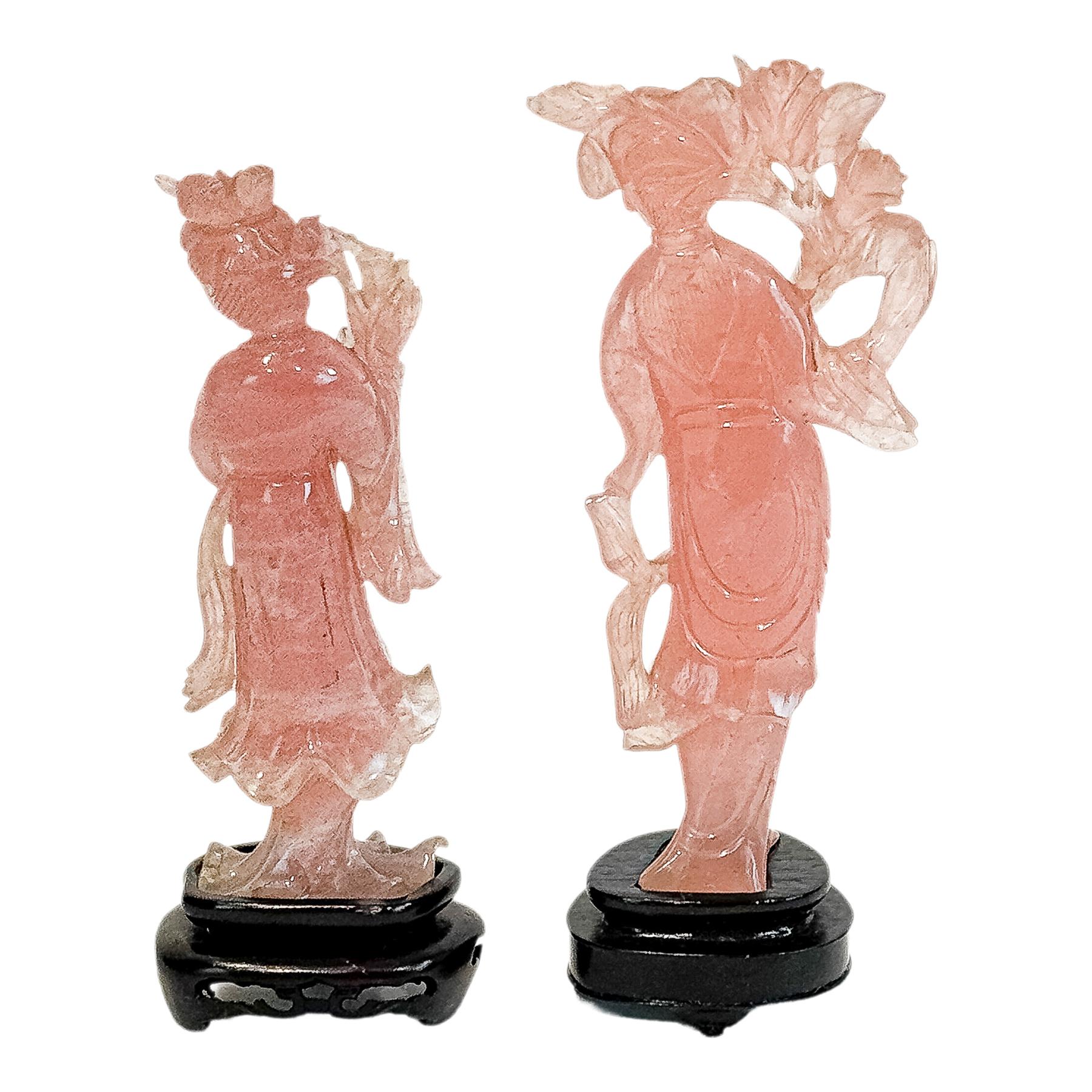 DOS GHEISHAS DE CUARZO ROSA DE MEDIADOS DE S. XX