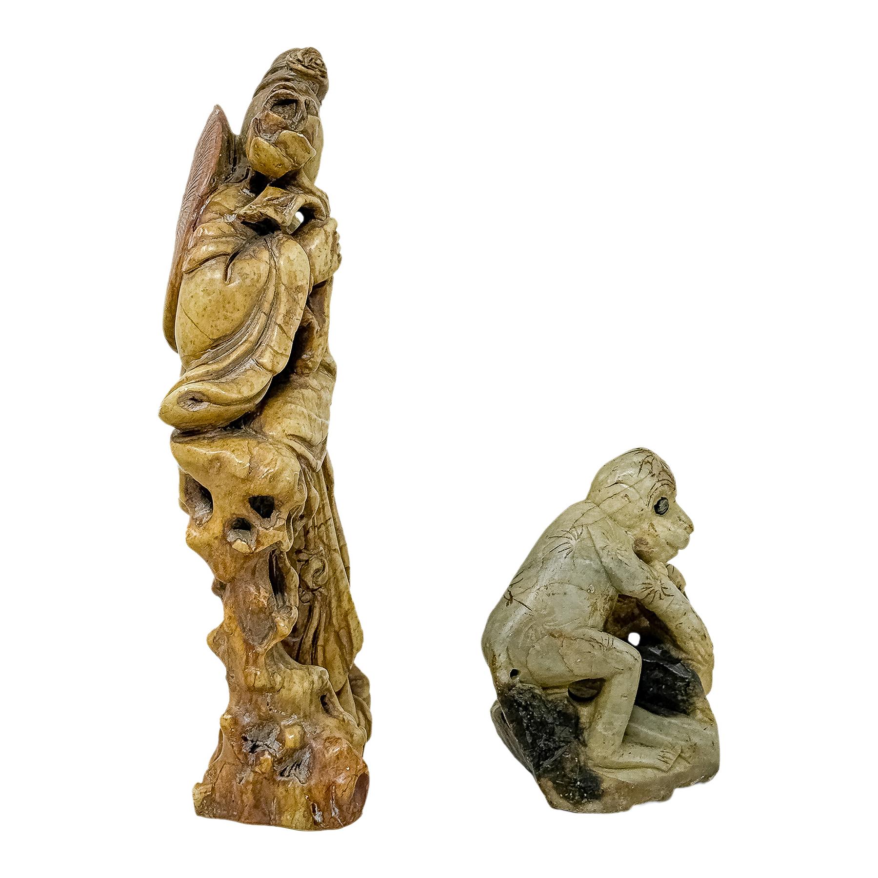 DOS FIGURAS PIEDRA JABONOSA DE MEDIADOS DE SIGLO XX