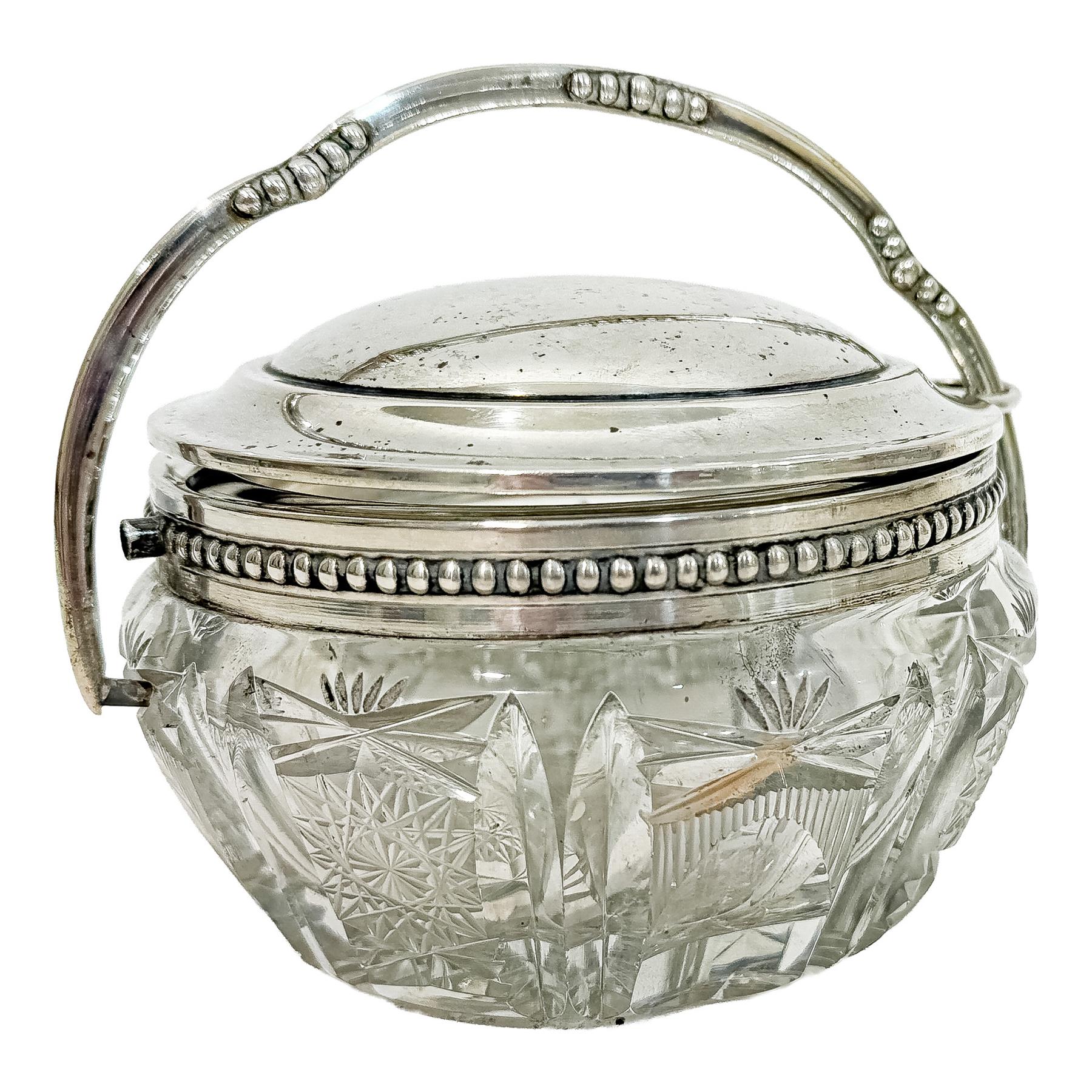 AZUCARERO DE PLATA Y CRISTAL DE MEDIADOS DE SIGLO XX