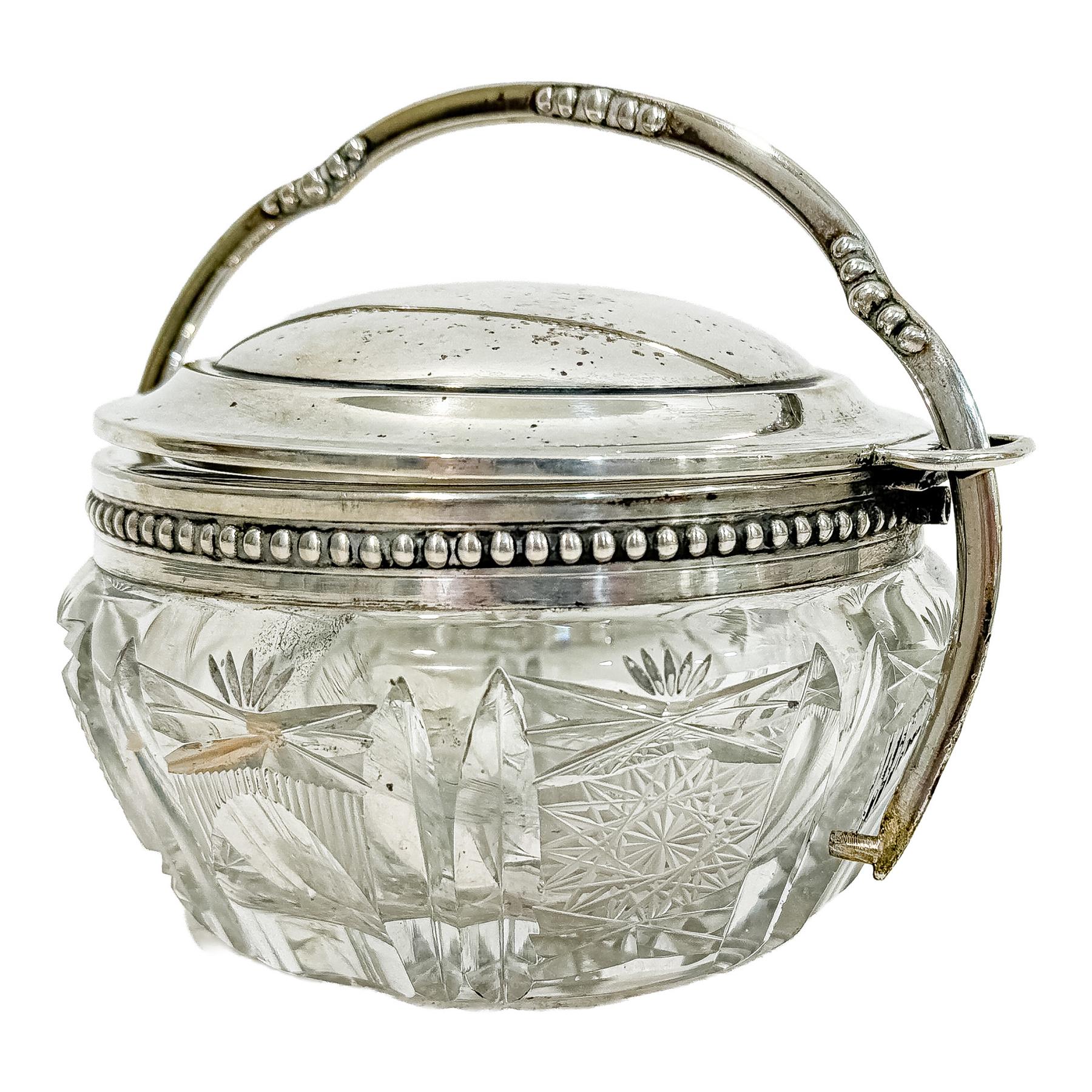 AZUCARERO DE PLATA Y CRISTAL DE MEDIADOS DE SIGLO XX