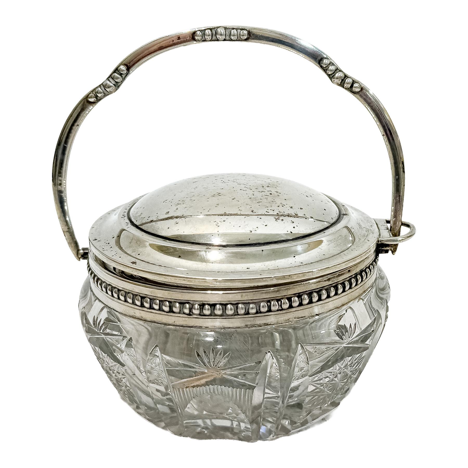 AZUCARERO DE PLATA Y CRISTAL DE MEDIADOS DE SIGLO XX