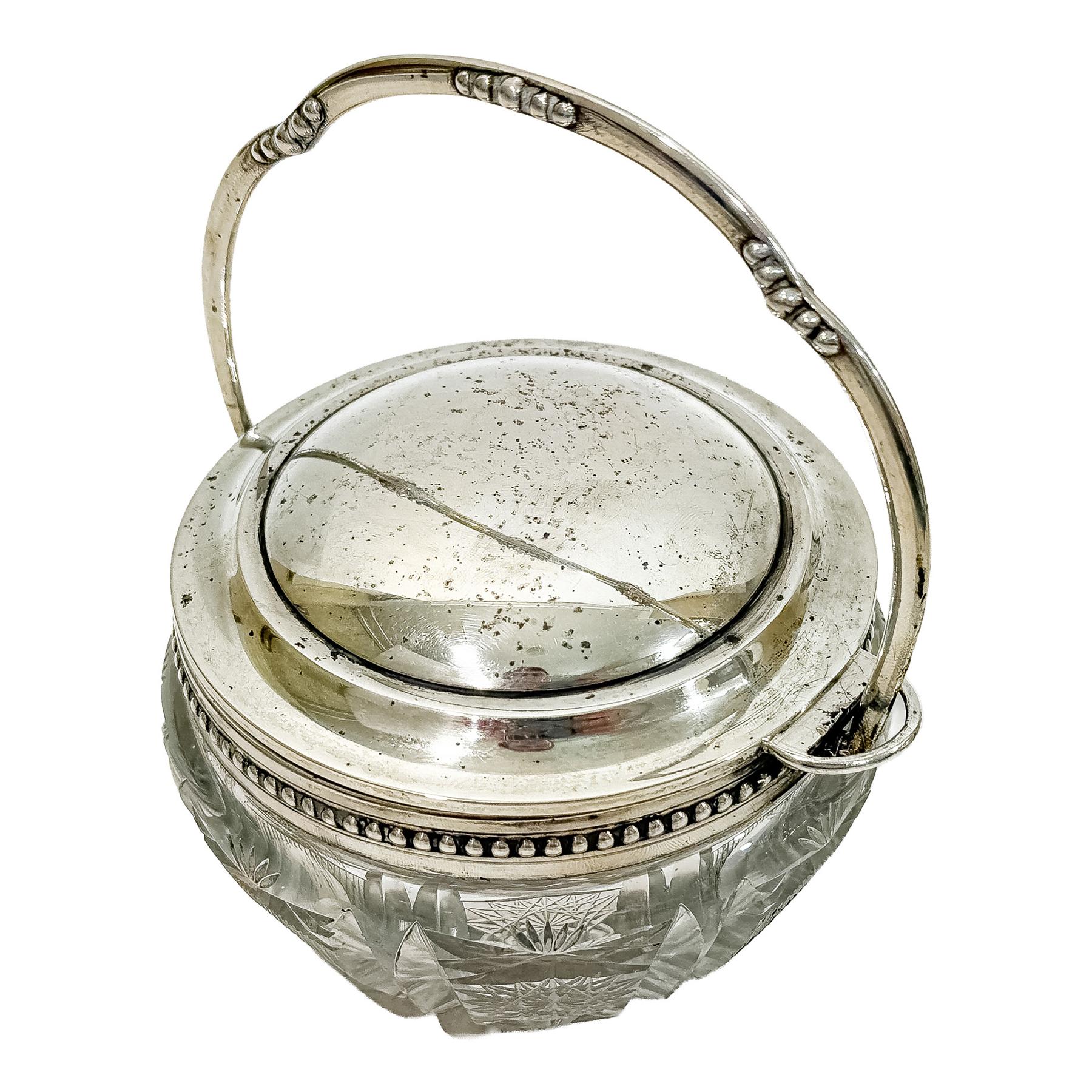 AZUCARERO DE PLATA Y CRISTAL DE MEDIADOS DE SIGLO XX