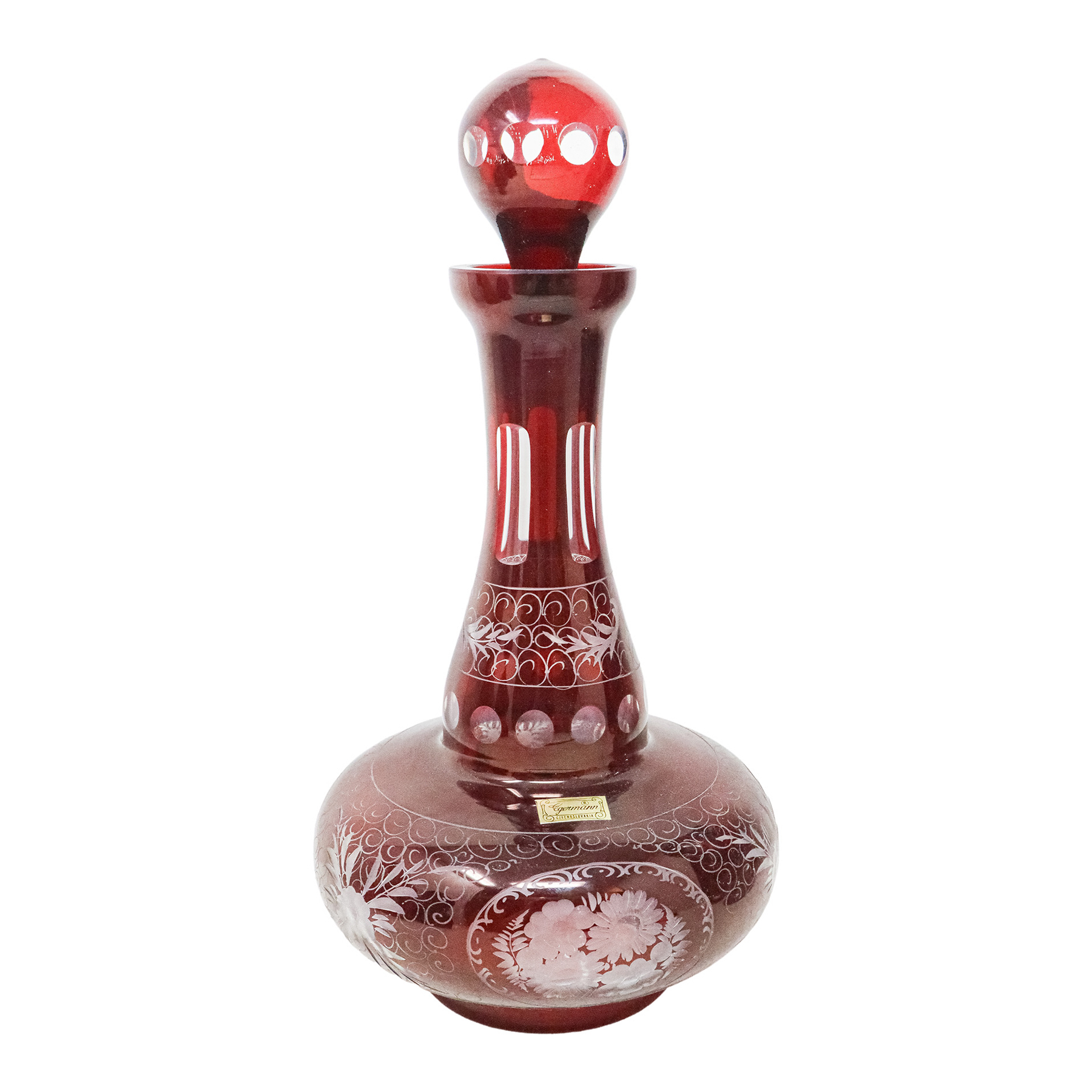 BOTELLA DE CRISTAL DE BOHEMIA DE MEDIADOS DE SIGLO XX