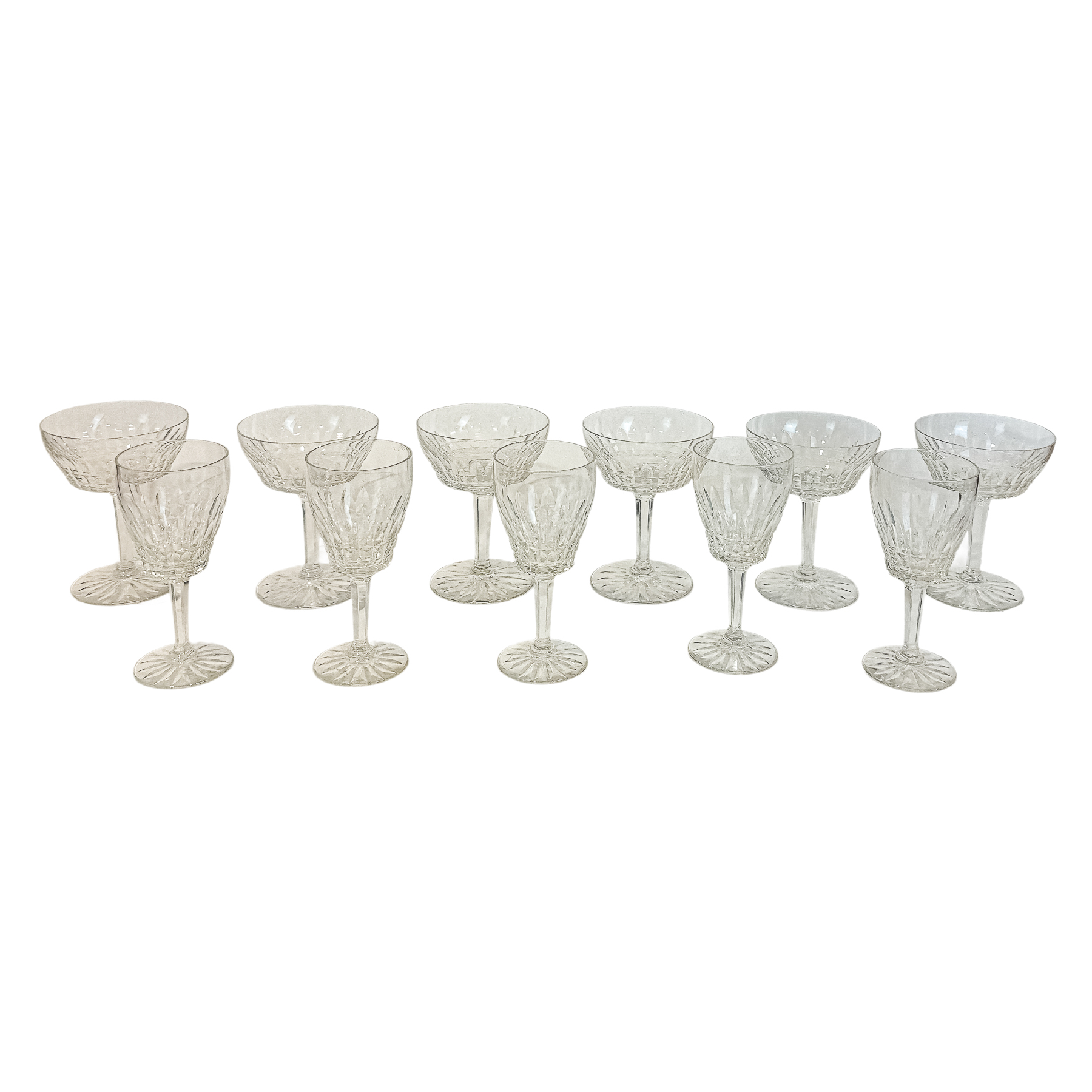11 COPAS EN CRISTAL TALLADO DE MEDIADOS DE SIGLO XX