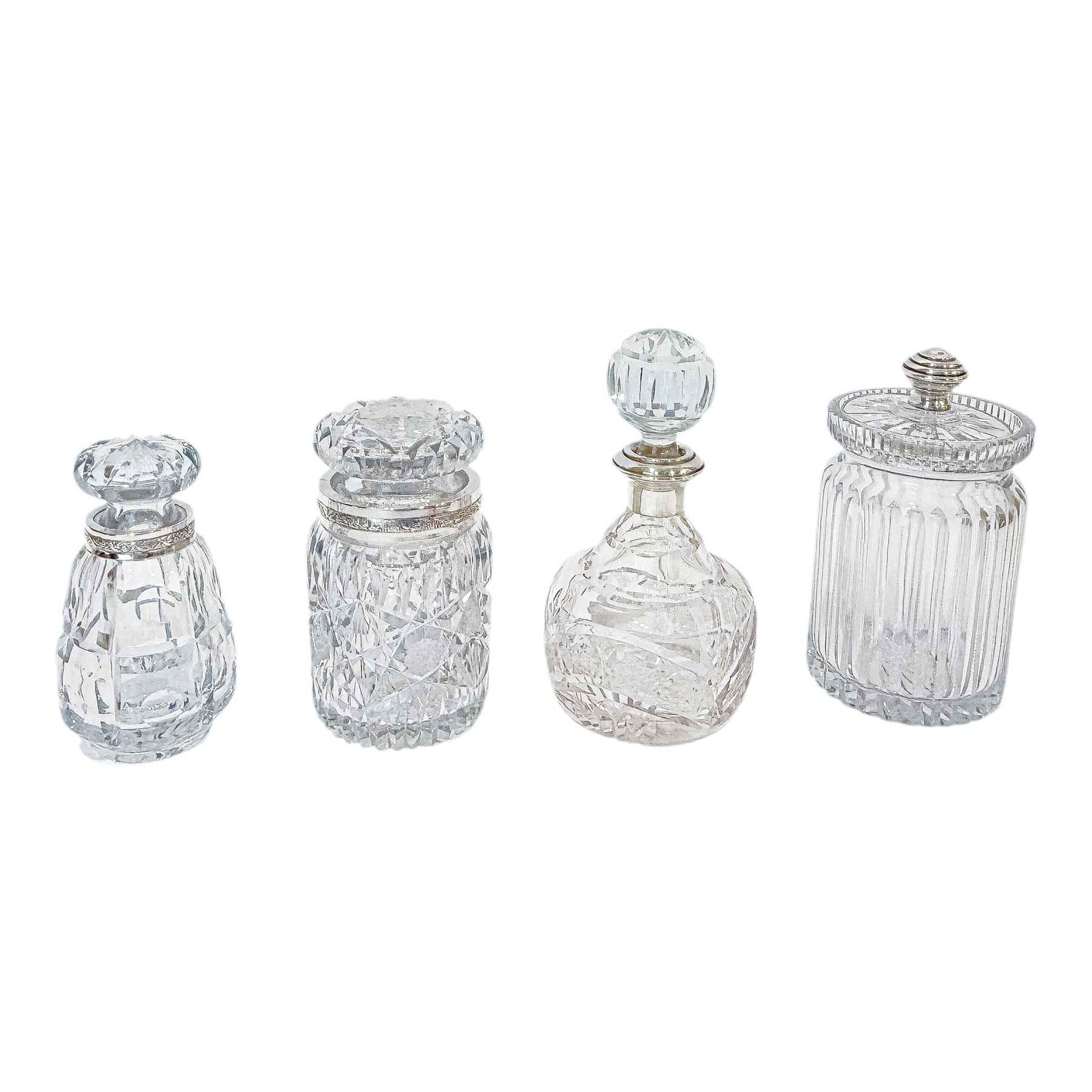 TRES FRASCOS Y BOTELLA PERFUMERO DE TOCADOR AÑOS 40