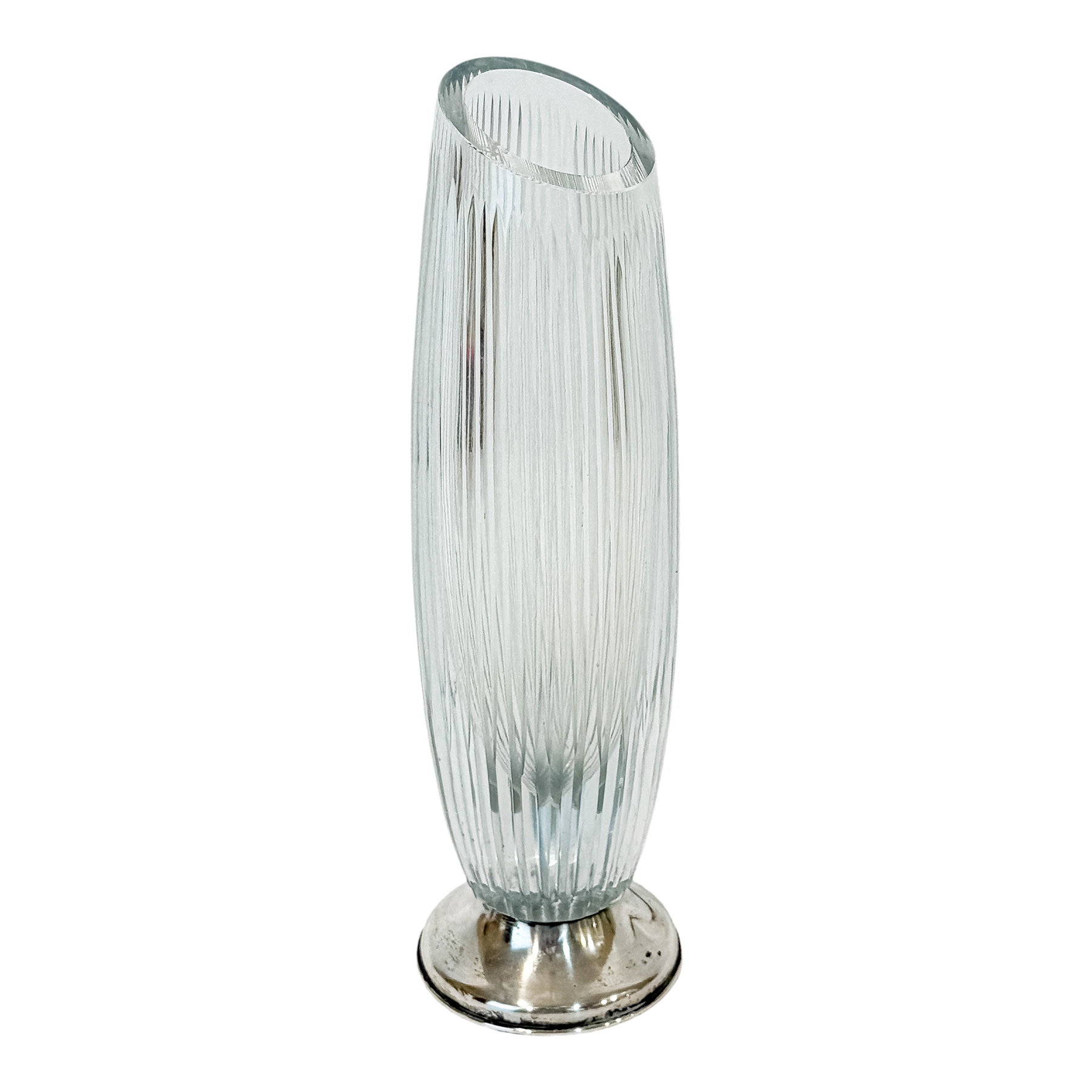 JARRÓN DE CRISTAL Y BASE DE PLATA DE MEDIADOS DE S. XX