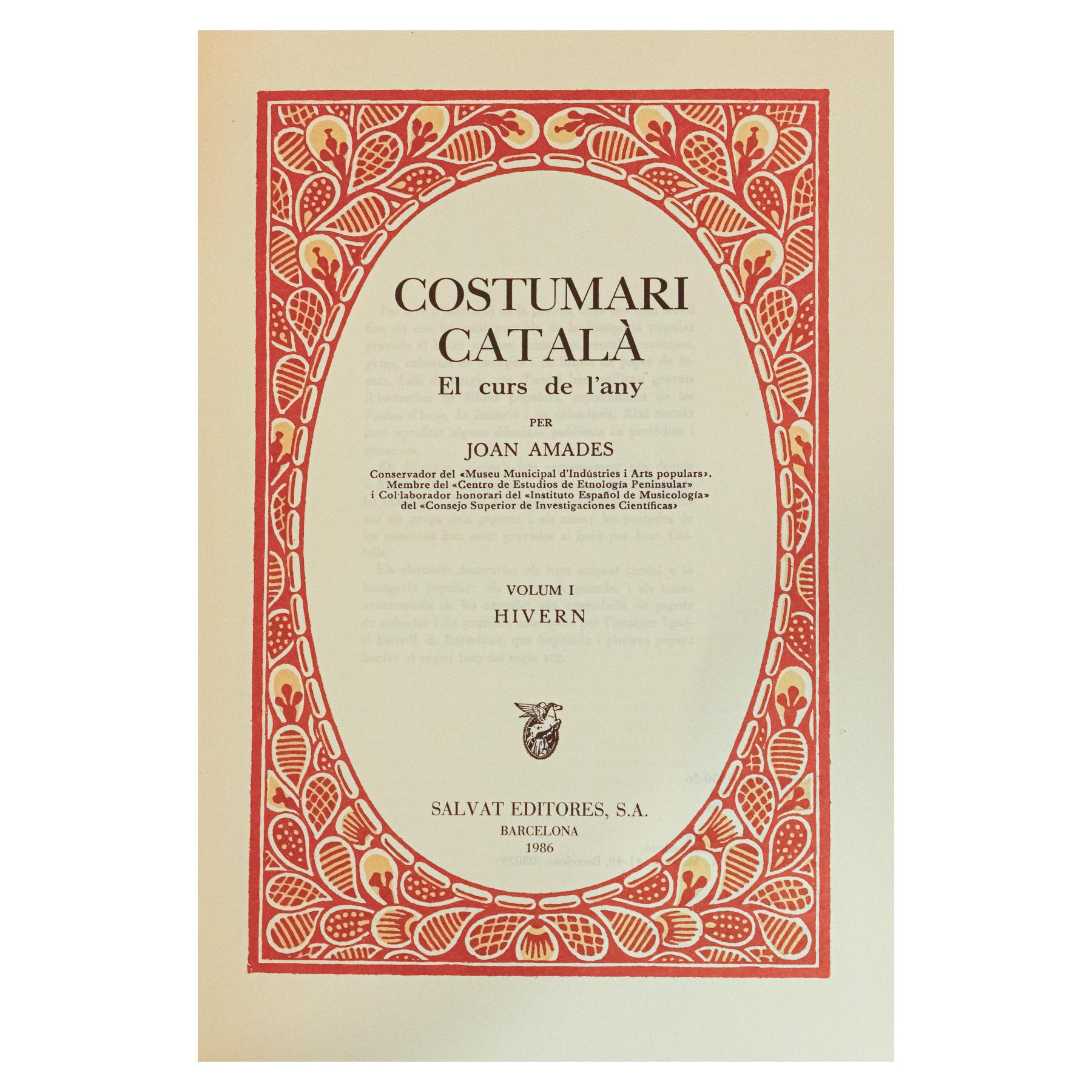 COSTUMARI CATALÀ, EL CURS DE L&#39;ANY