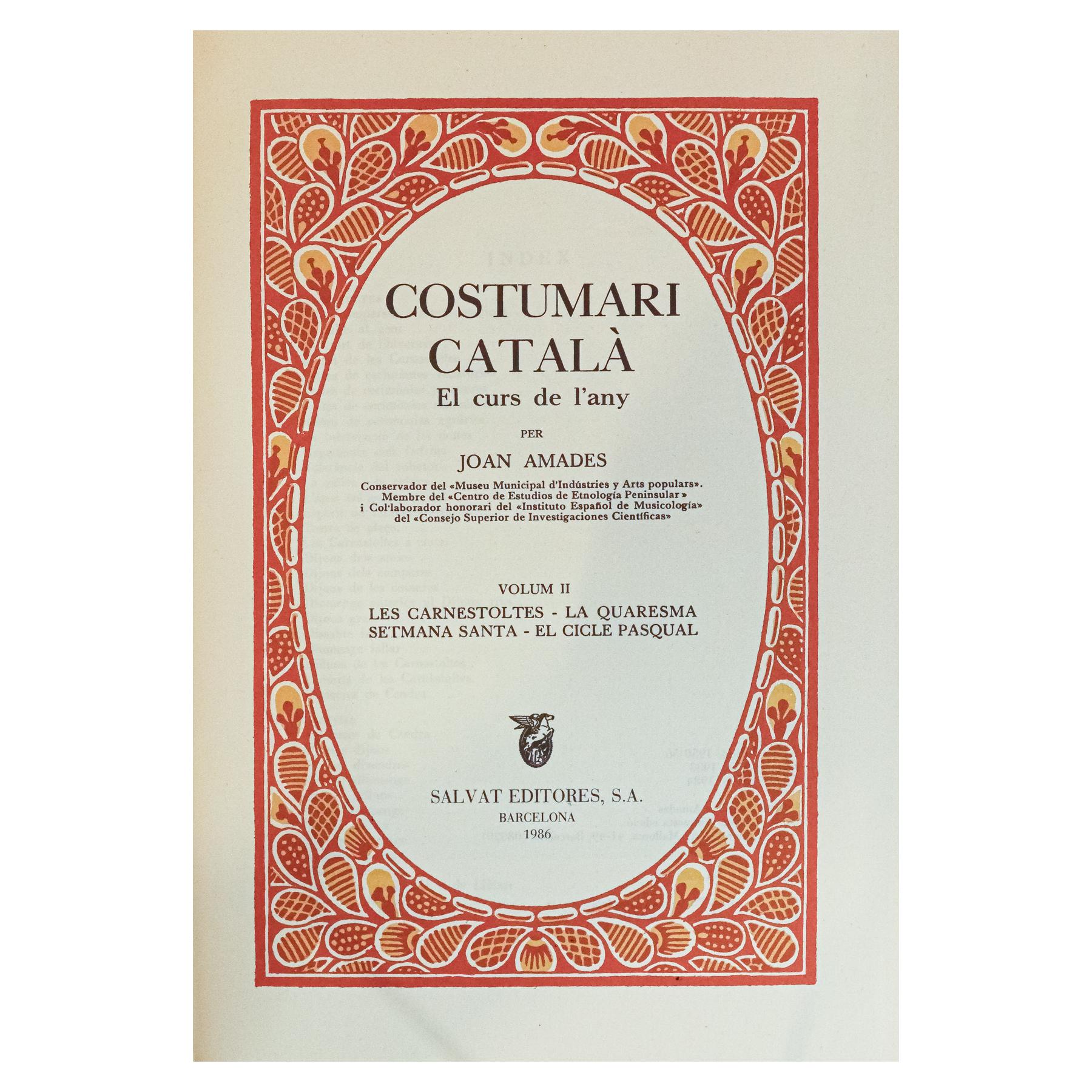 COSTUMARI CATALÀ, EL CURS DE L&#39;ANY