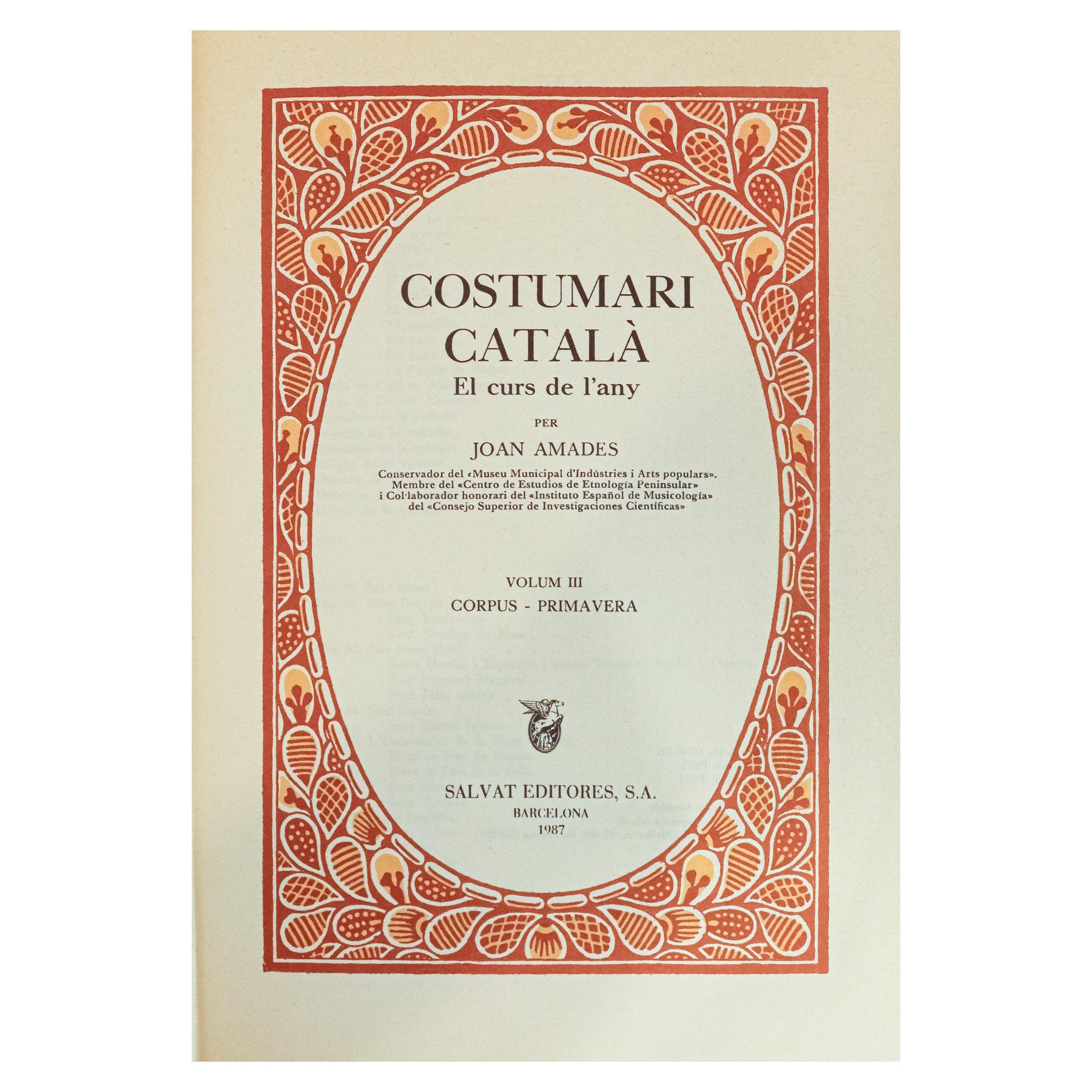 COSTUMARI CATALÀ, EL CURS DE L&#39;ANY