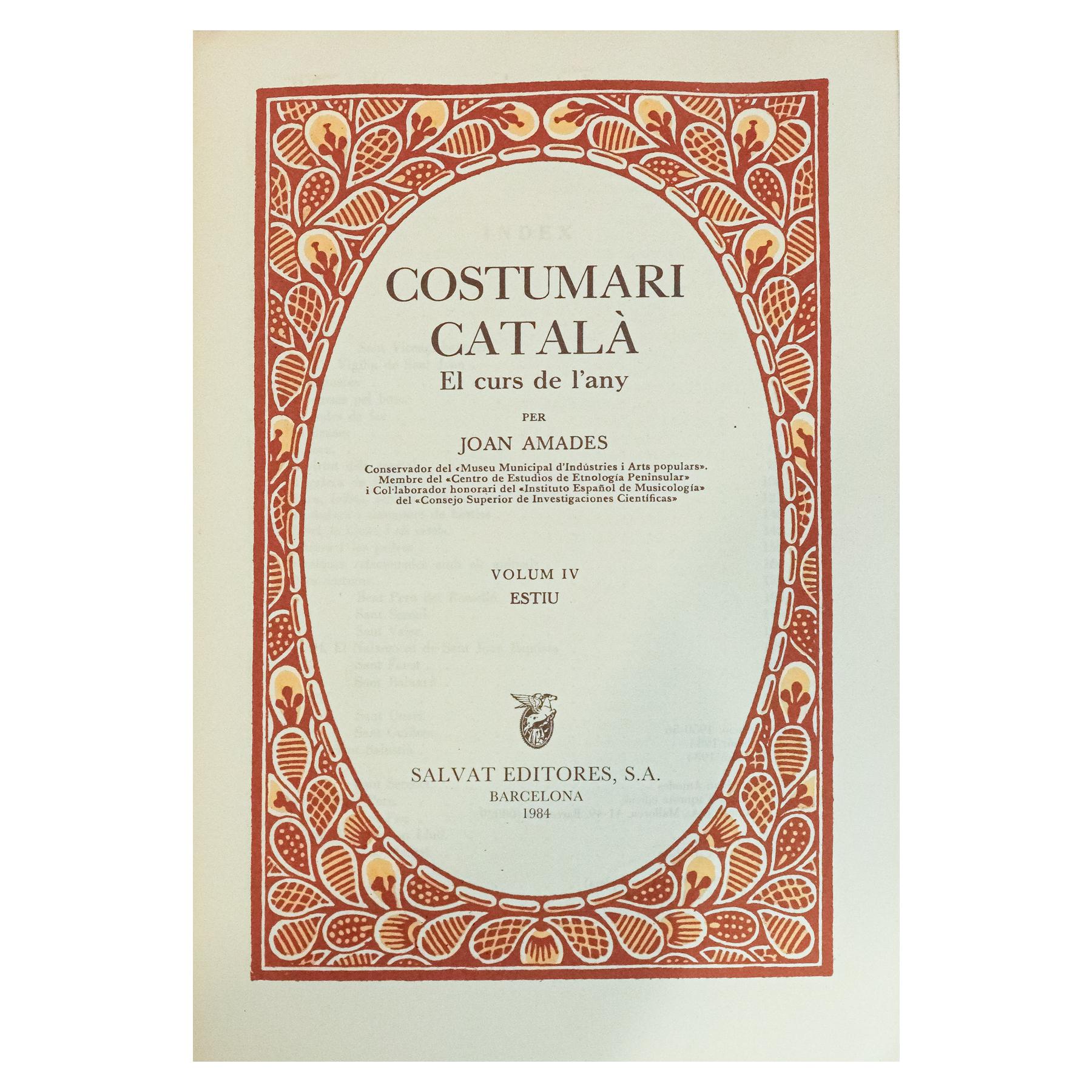 COSTUMARI CATALÀ, EL CURS DE L&#39;ANY