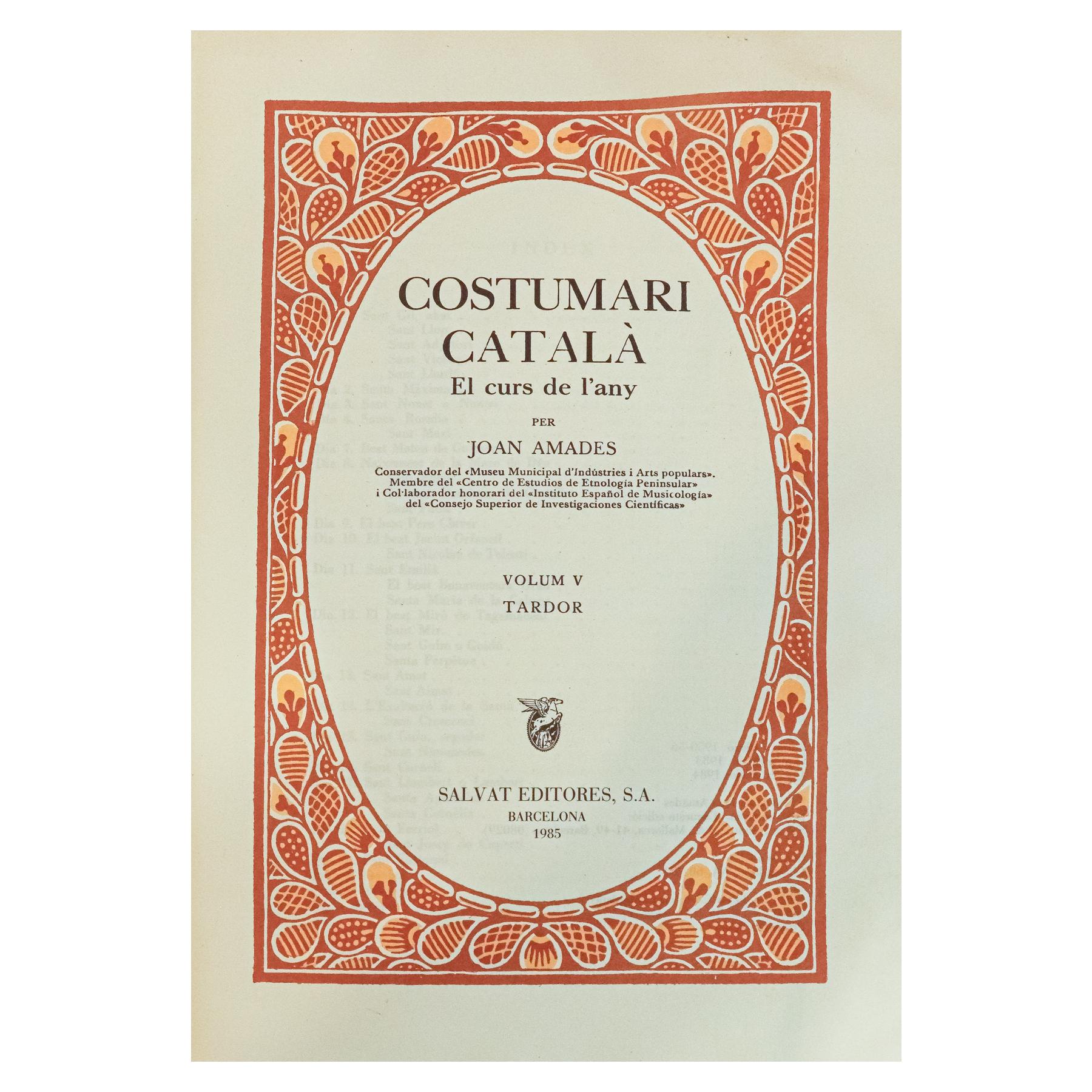 COSTUMARI CATALÀ, EL CURS DE L&#39;ANY