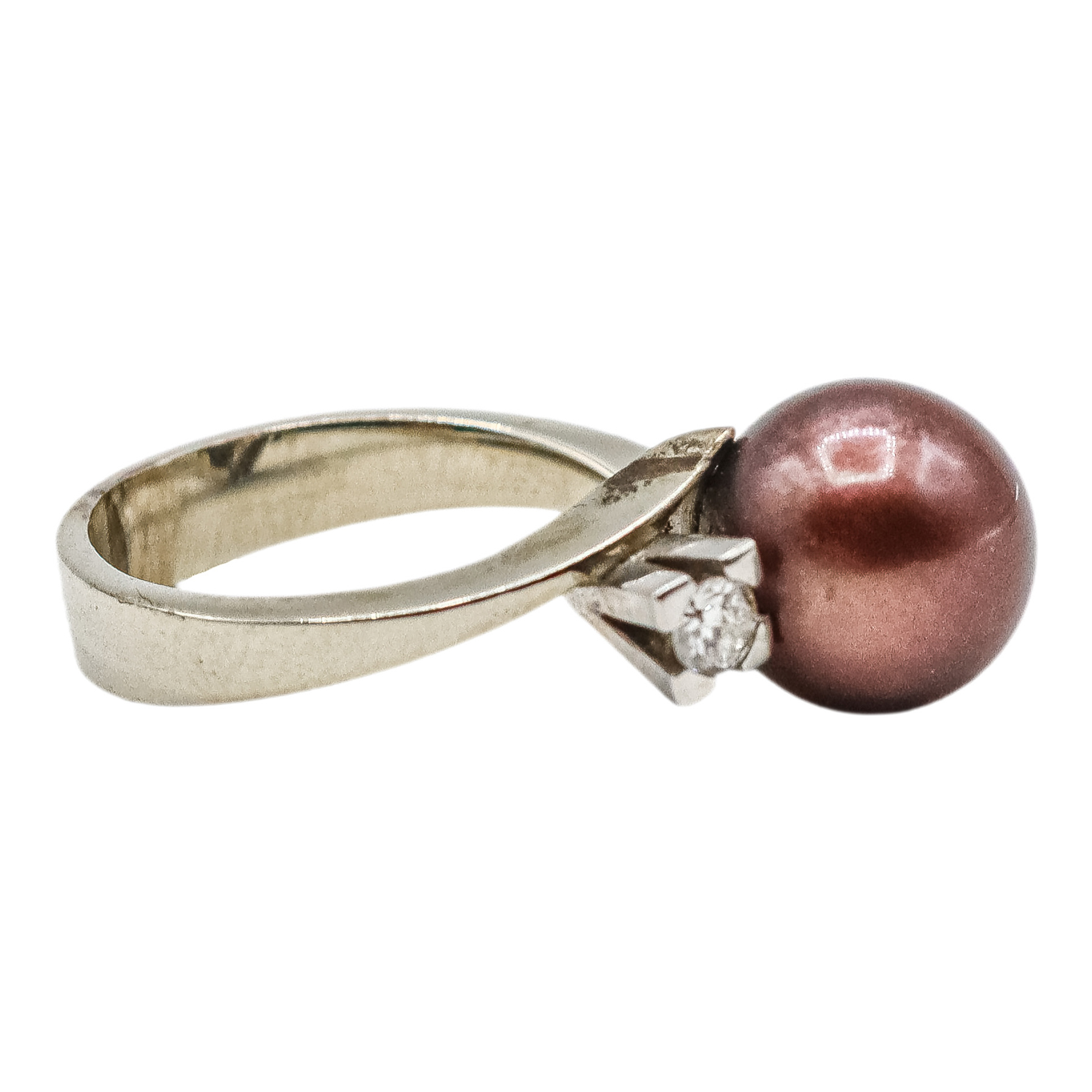 ANILLO CON PERLA CHOCOLATE Y BRILLANTES