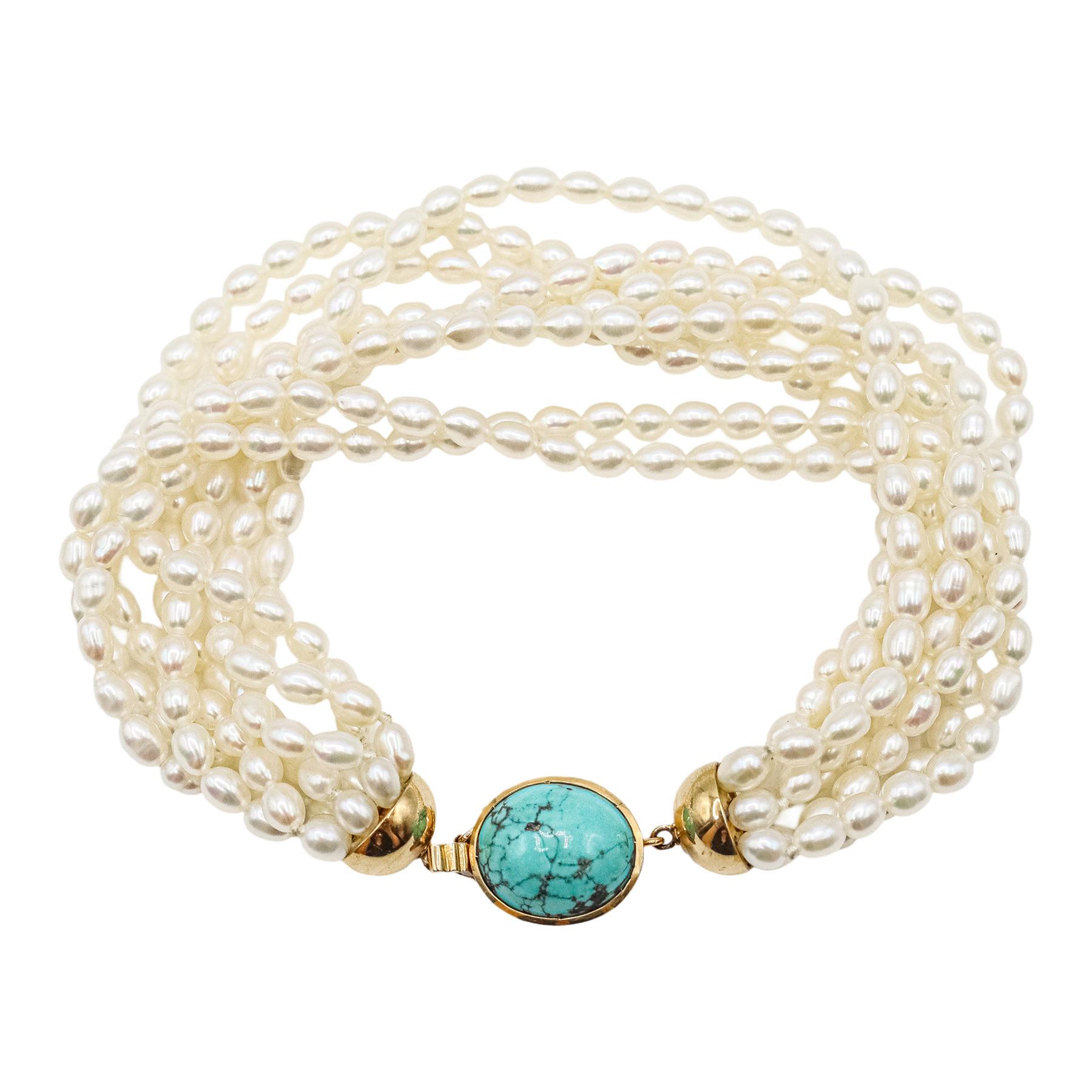 PULSERA CON PERLAS Y TURQUESA, AÑOS 60