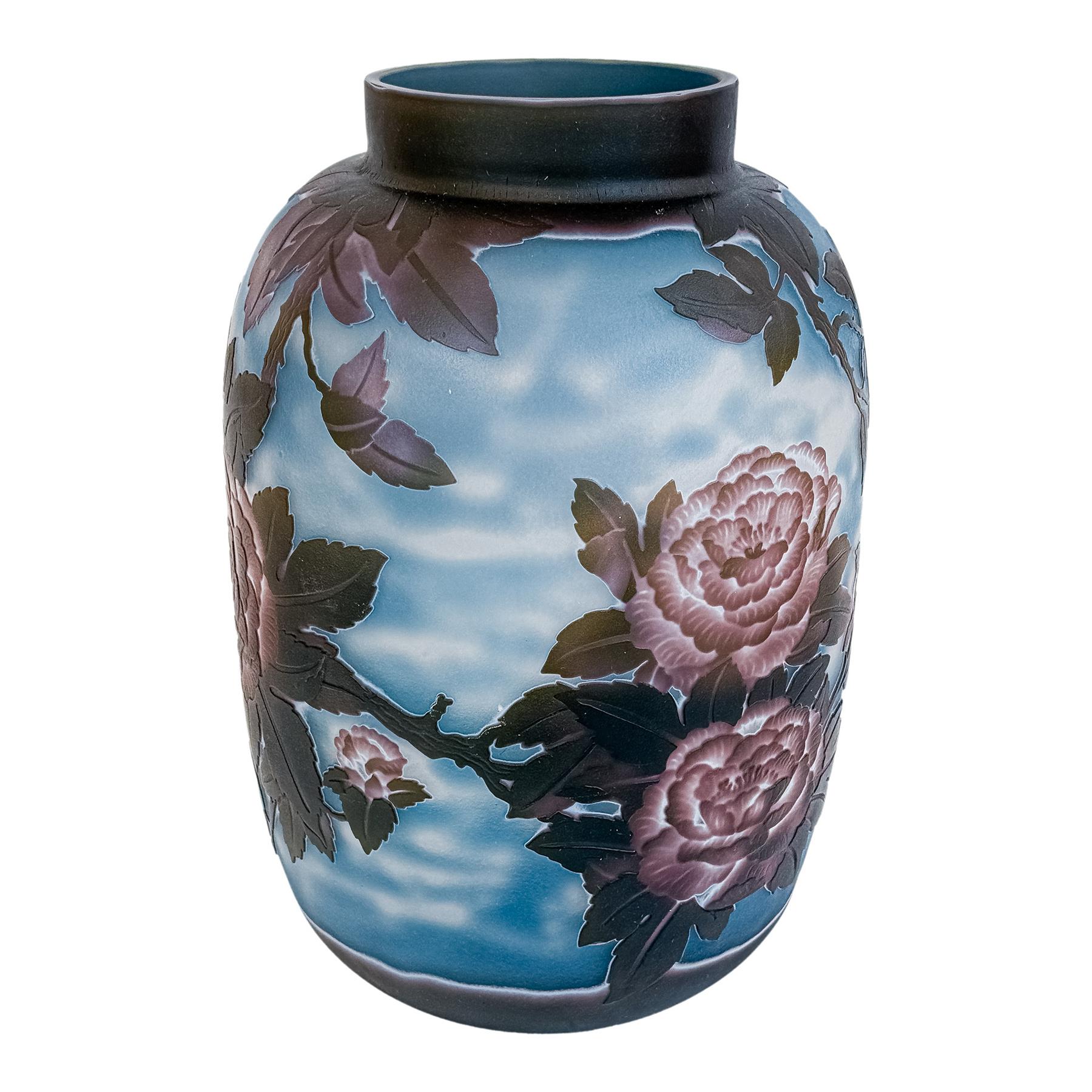 JARRÓN PATÊ DE VERRE TIPO GALLÉ DE FINALES DE SIGLO XX