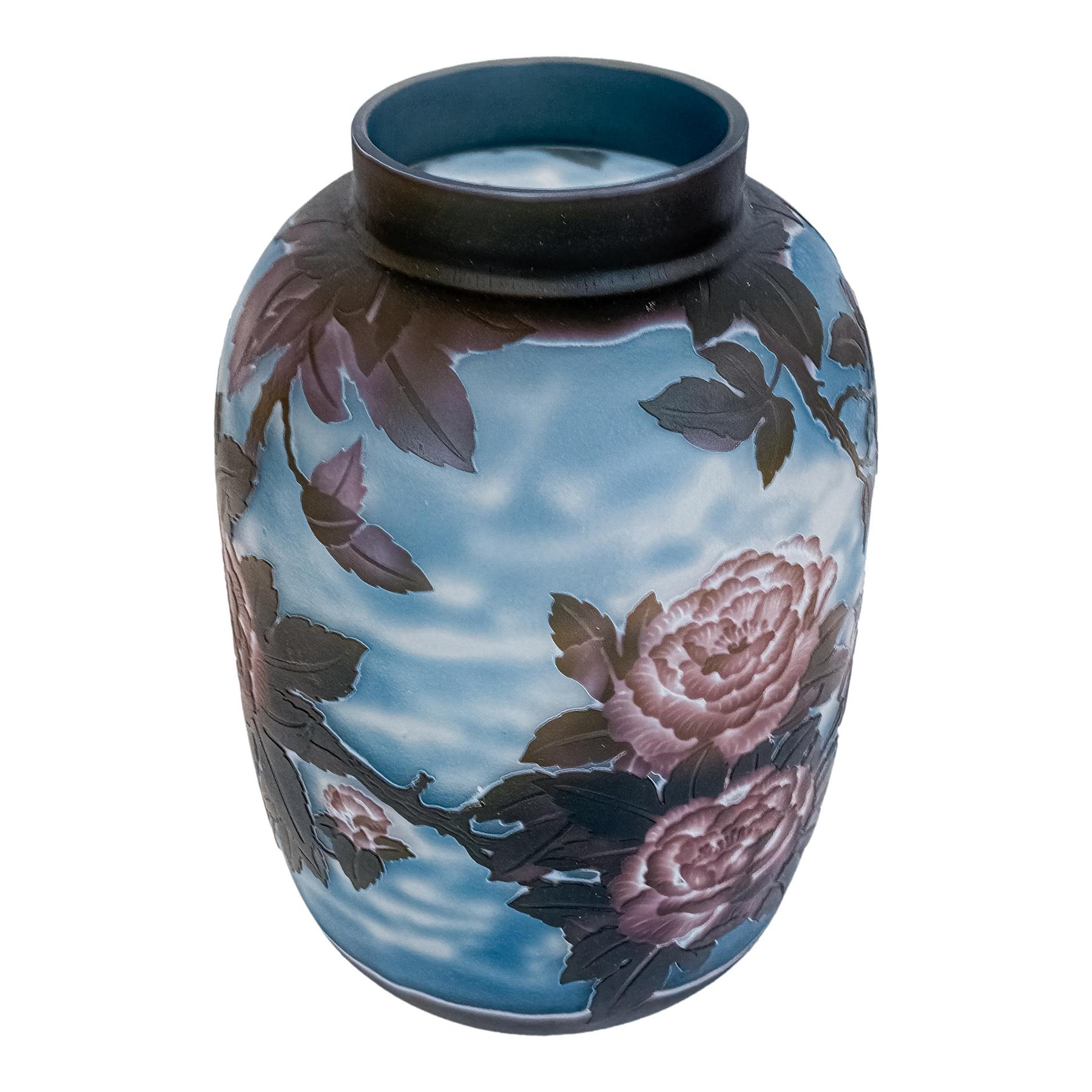 JARRÓN PATÊ DE VERRE TIPO GALLÉ DE FINALES DE SIGLO XX