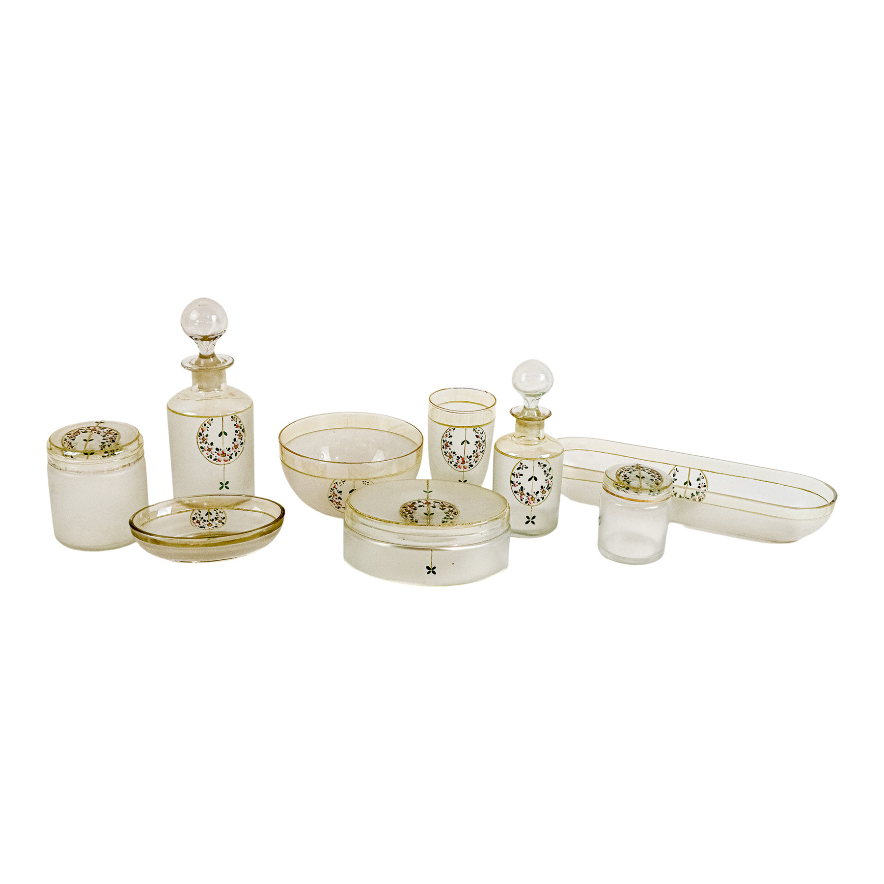 CONJUNTO DE TARROS Y FRASCOS DE TOCADOR PRIMER TERCIO S.XX