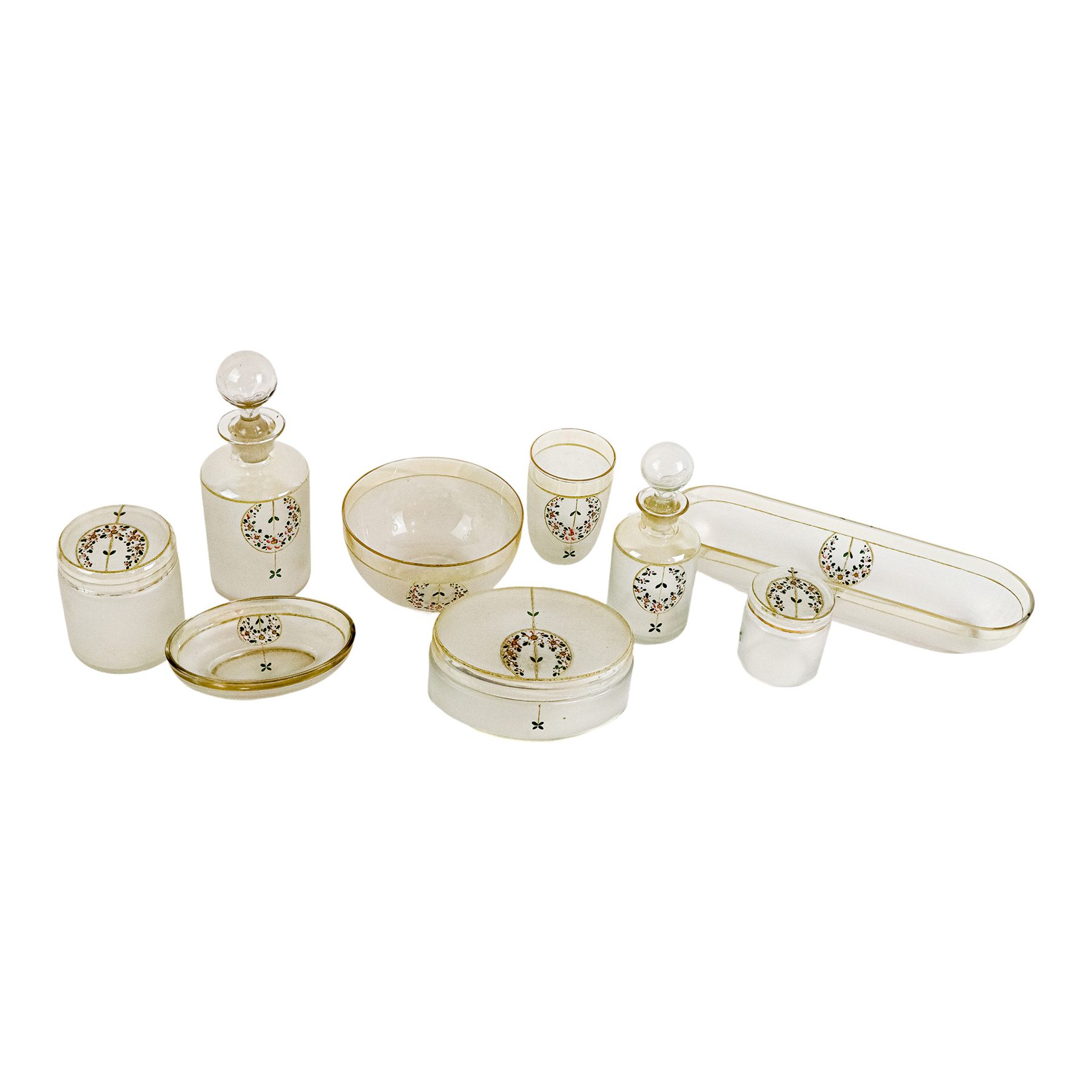 CONJUNTO DE TARROS Y FRASCOS DE TOCADOR PRIMER TERCIO S.XX