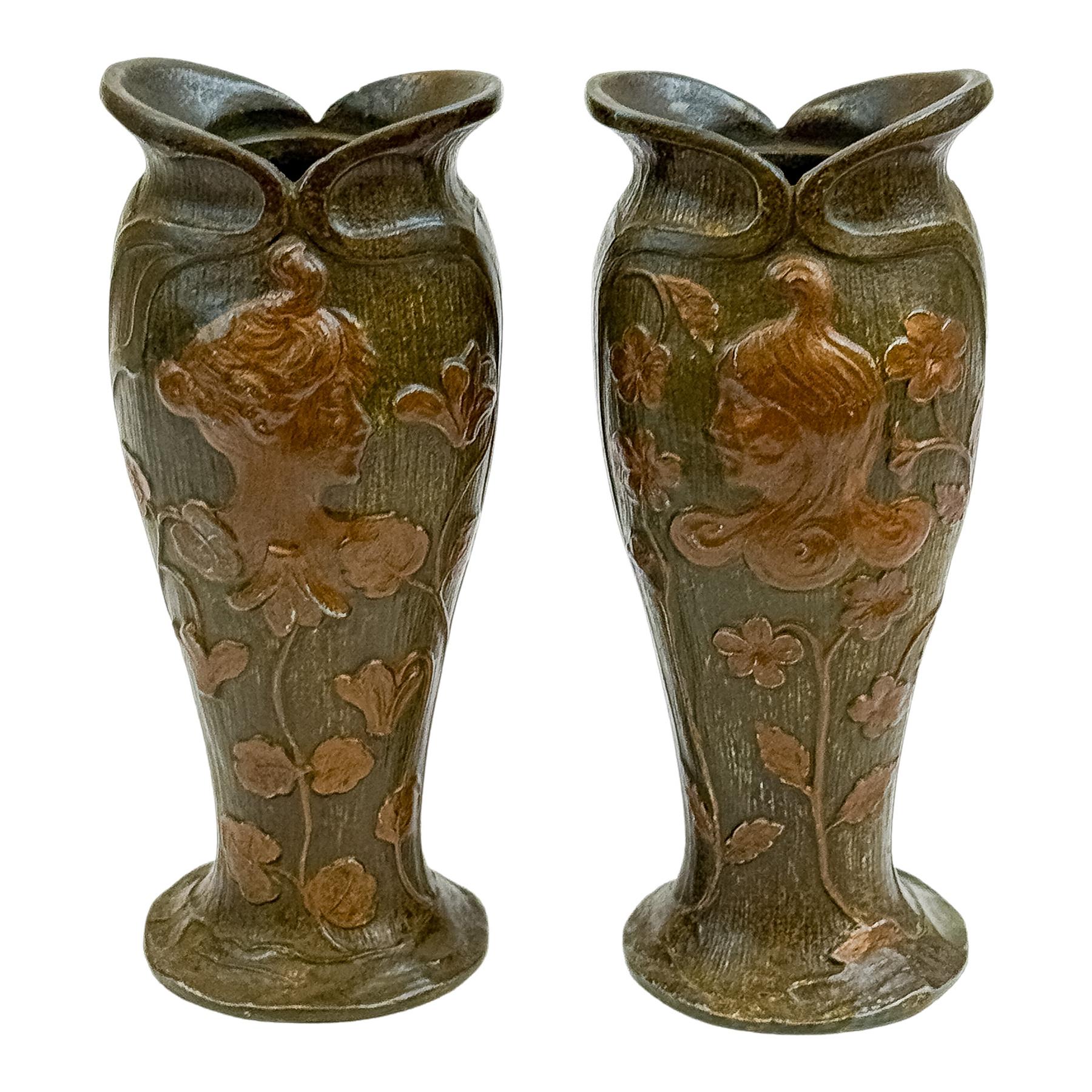 PAREJA DE JARRONES ART NOUVEAU DE PRINCIPIOS DEL S.XX