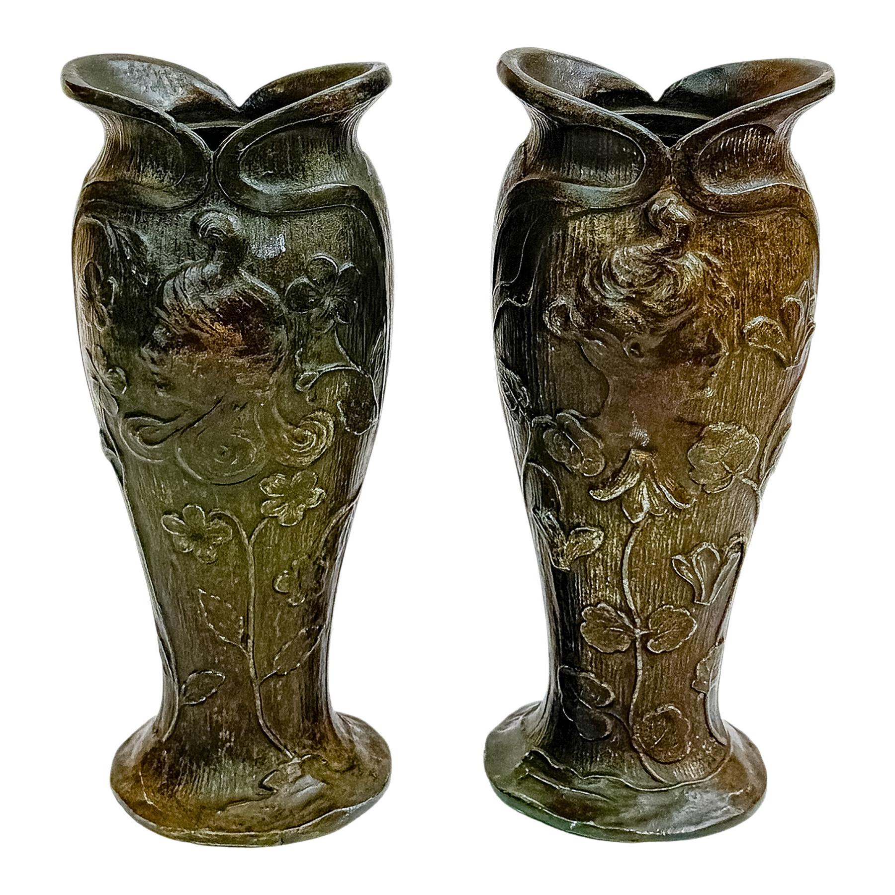 PAREJA DE JARRONES ART NOUVEAU DE PRINCIPIOS DEL S.XX