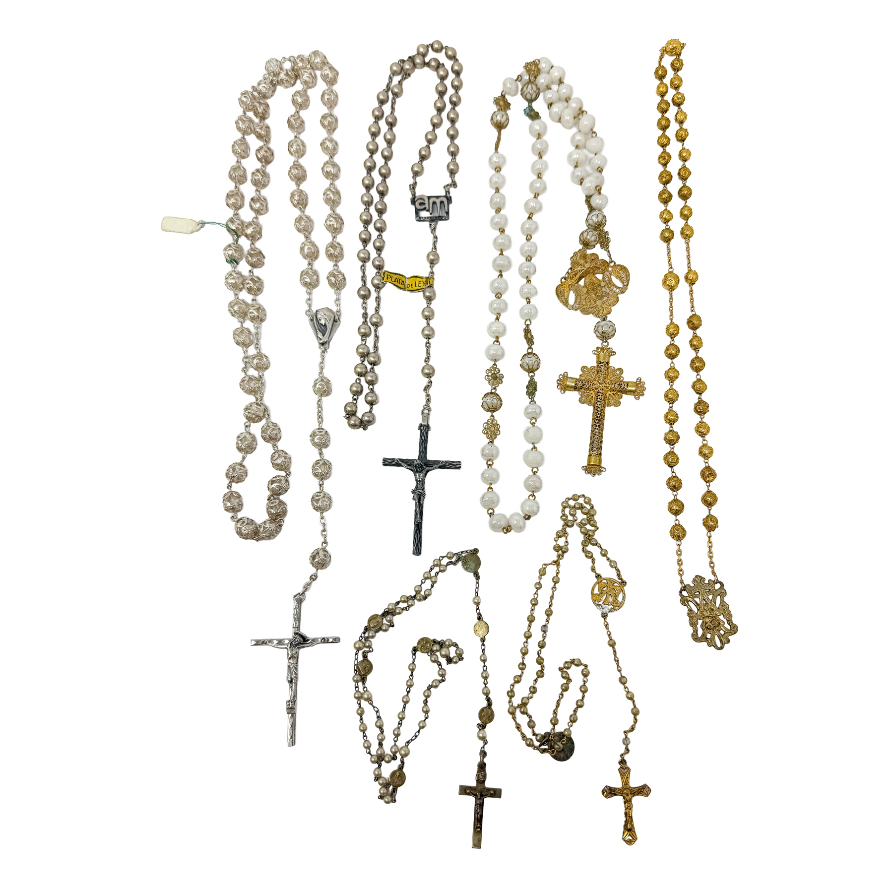 SEIS ROSARIOS DE PLATA, ORO Y ÓPALOS  DEL S. XIX-XX