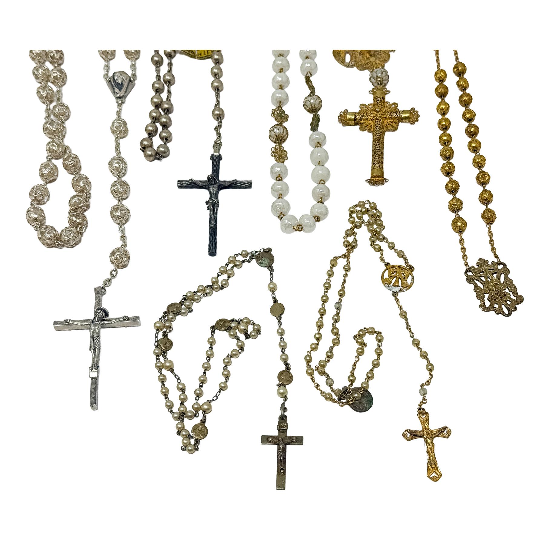 SEIS ROSARIOS DE PLATA, ORO Y ÓPALOS  DEL S. XIX-XX