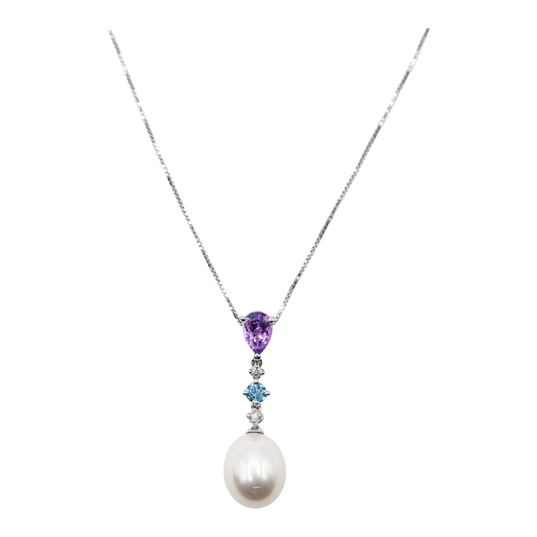 COLGANTE CON PERLA, AMATISTA Y AGUAMARINA