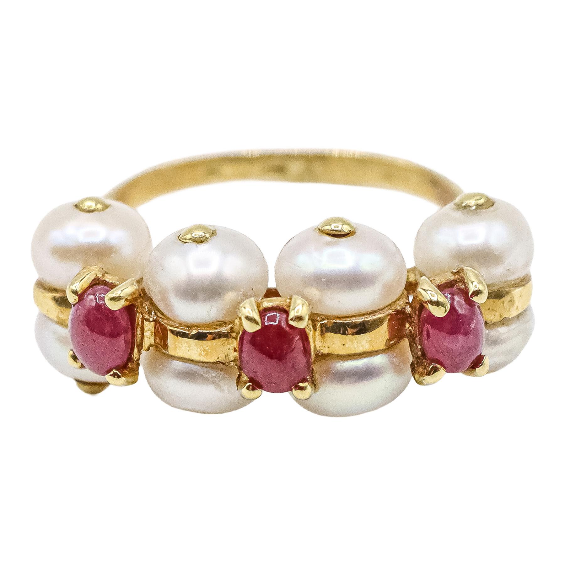 ANILLO CON PERLAS Y RUBÍES