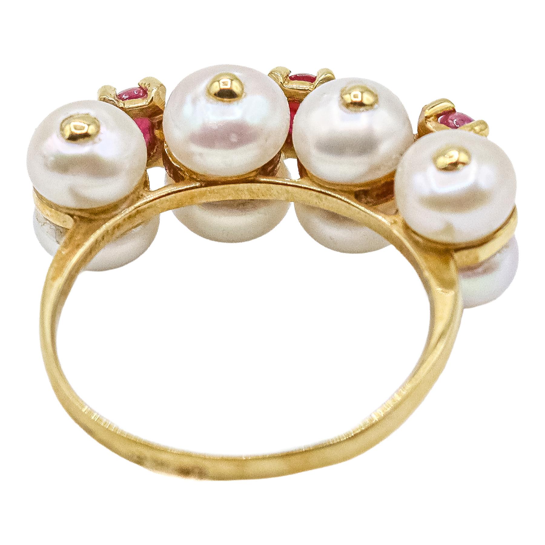 ANILLO CON PERLAS Y RUBÍES
