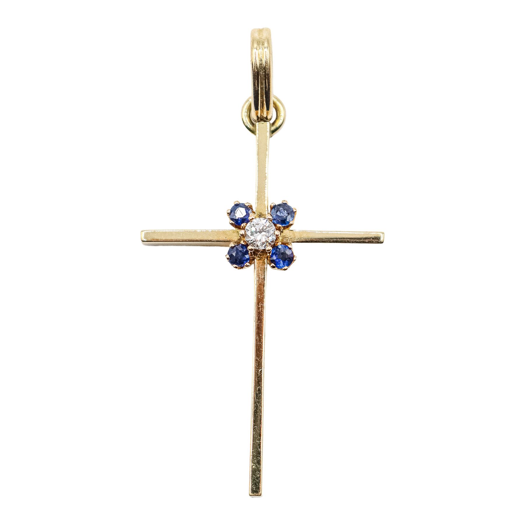 CRUZ COLGANTE CON ZAFIROS Y DIAMANTE
