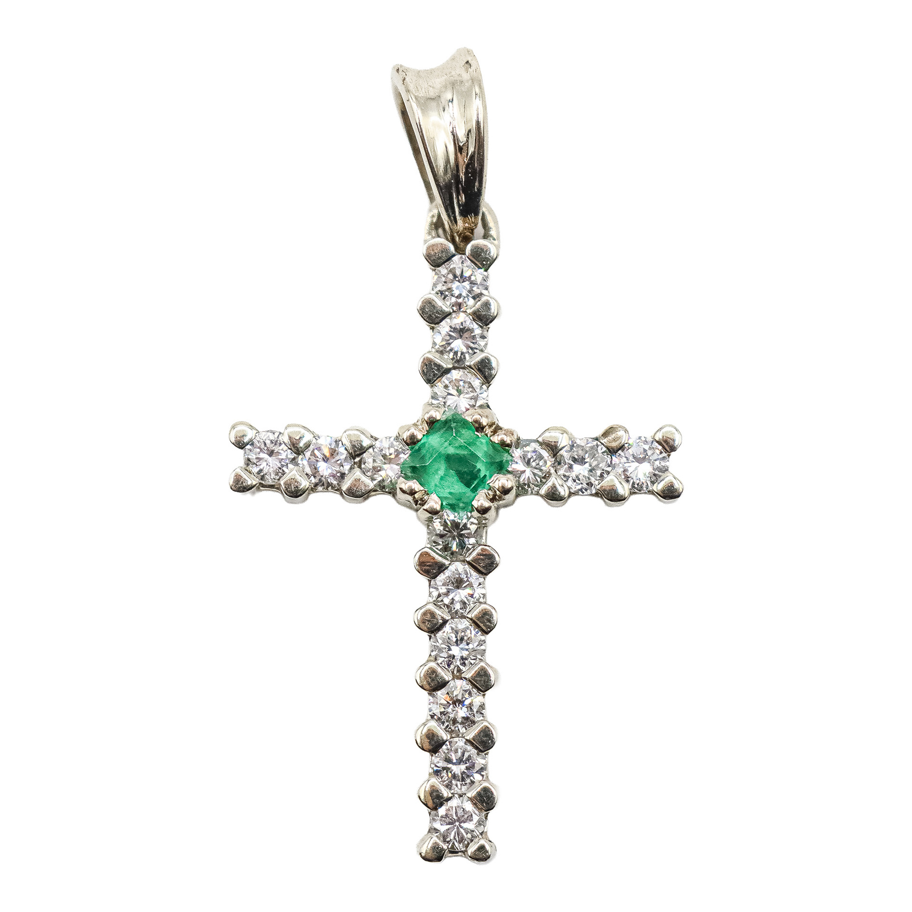 CRUZ COLGANTE CON BRILLANTES Y ESMERALDA