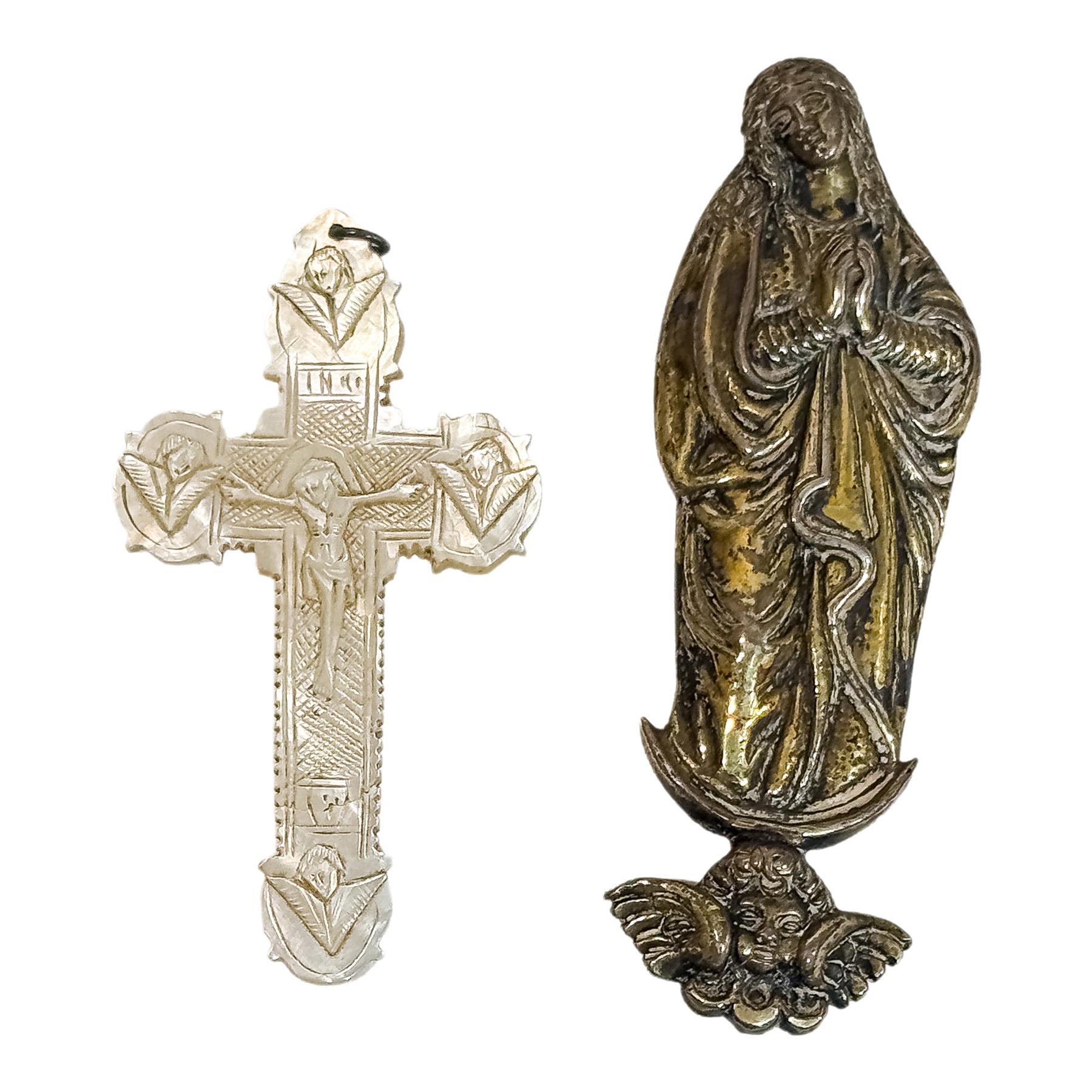 PEQUEÑA CRUZ COLGANTE E IMAGEN DE VIRGEN INMACULADA PPS.XX 