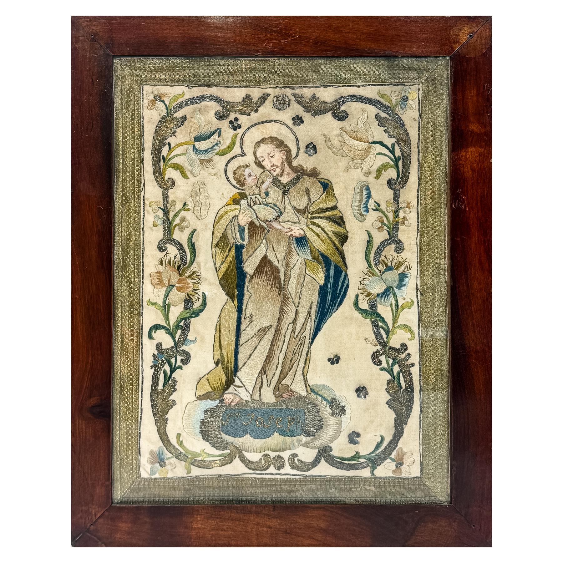 BORDADO RELIGIOSO ENMARCADO DEL S.XIX