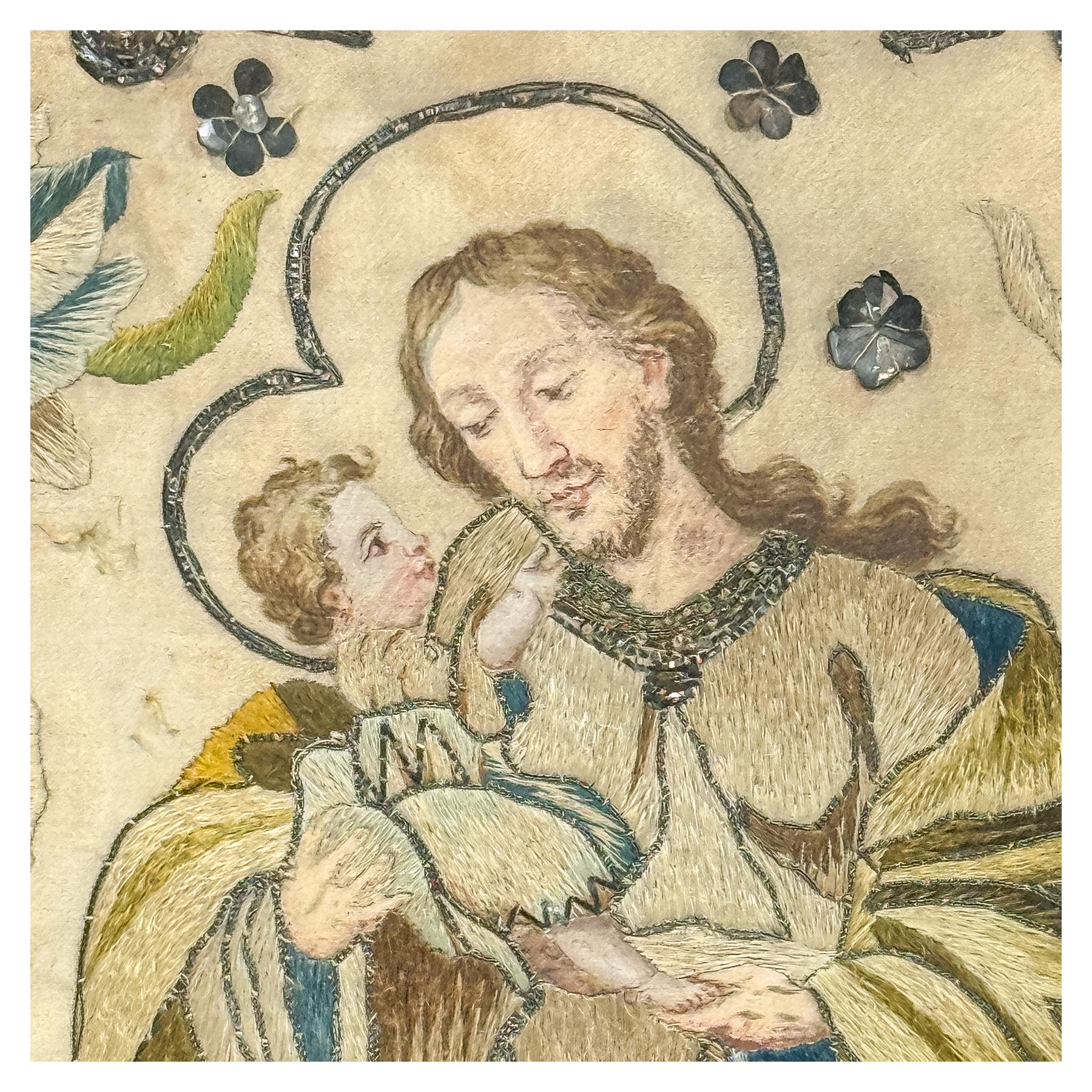 BORDADO RELIGIOSO ENMARCADO DEL S.XIX