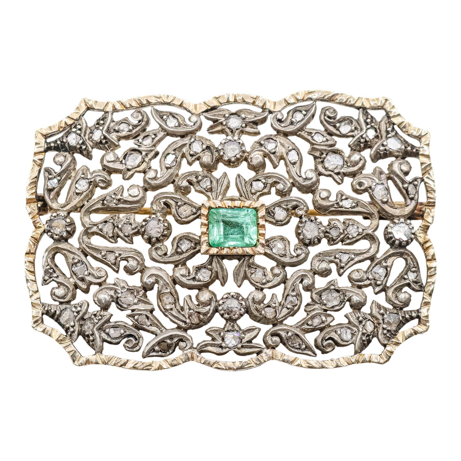 BROCHE CON DIAMANTES Y TURMALINA VERDE