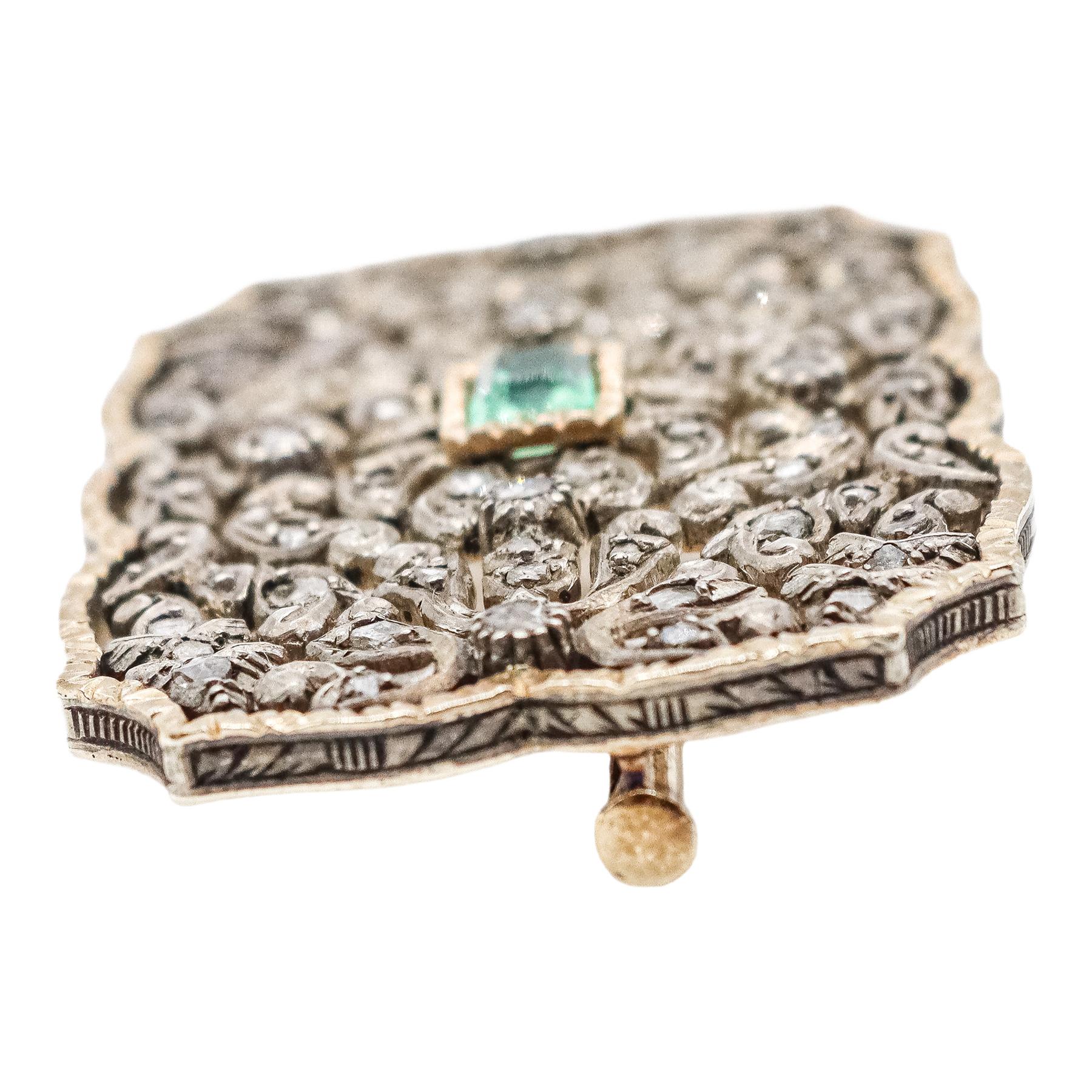 BROCHE CON DIAMANTES Y TURMALINA VERDE