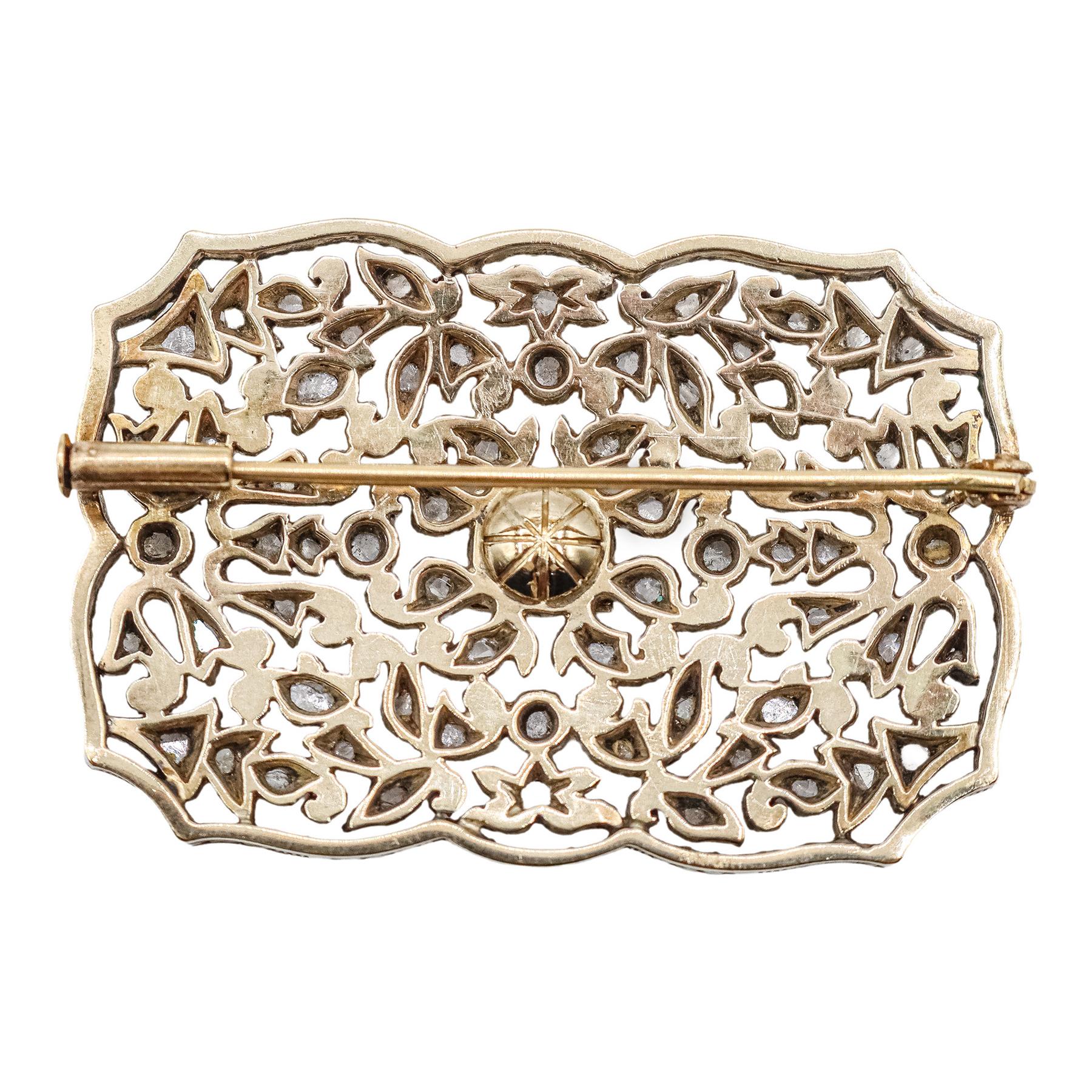 BROCHE CON DIAMANTES Y TURMALINA VERDE