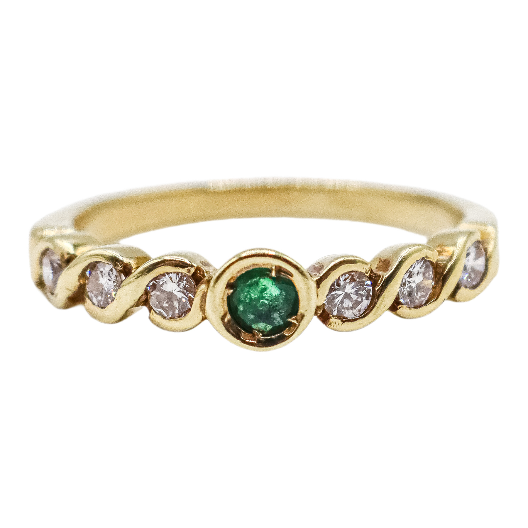 ANILLO CON ESMERALDA Y BRILLANTES ROSAS