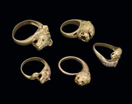 Lote de anillos de oro con cabezas de animales