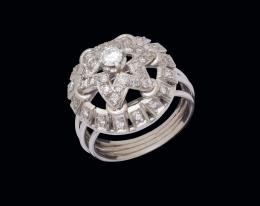 Anillo de platino rosetón y diamantes