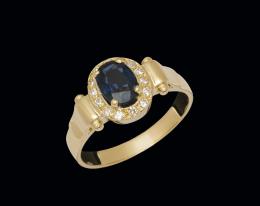 Anillo de oro con zafiro azul y diamantes