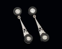 Pendientes oro, onix y diamantes