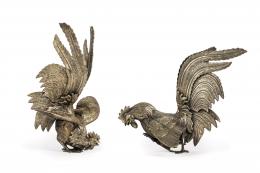 Pareja de gallos de pelea en bronce. S. XX