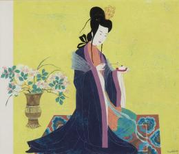 Eduardo Santonja. Geisha sobre fondo amarillo