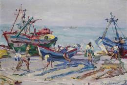 Concepción Salinero. Pescadores en sus barcos