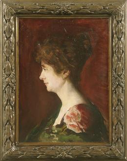 ATRIBUIDO A JESÚS BASIANO (Murchante ,1889-Pamplona,1966) RETRATO DE DAMA DE PERFIL Óleo sobre lienzo 75 cm. x57 cm.