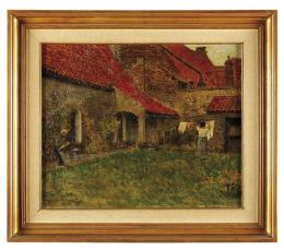 LEÓN BELLEMONT (1866-1961) Pintor francés LAVANDERAS, 1909 Óleo sobre lienzo de 46 x 56 cm.