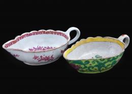 DOS SALSERAS EN PORCELANA COMPAÑIA DE INDIAS,S XVIII-XIX. FAMILIA ROSA.