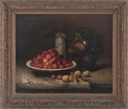 ATRIBUIDO A LEON CHARLES HUBERT (1858-1928) Pintor francés BODEGÓN DE FRUTAS Óleo sobre lienzo de 54 x 65 cm. 54 x65