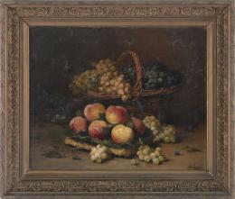 LEON CHARLES HUBERT (1858-1928) Pintor francés BODEGÓN DE FRUTAS Óleo sobre tablex de 54 x 65 cm. 54 x65